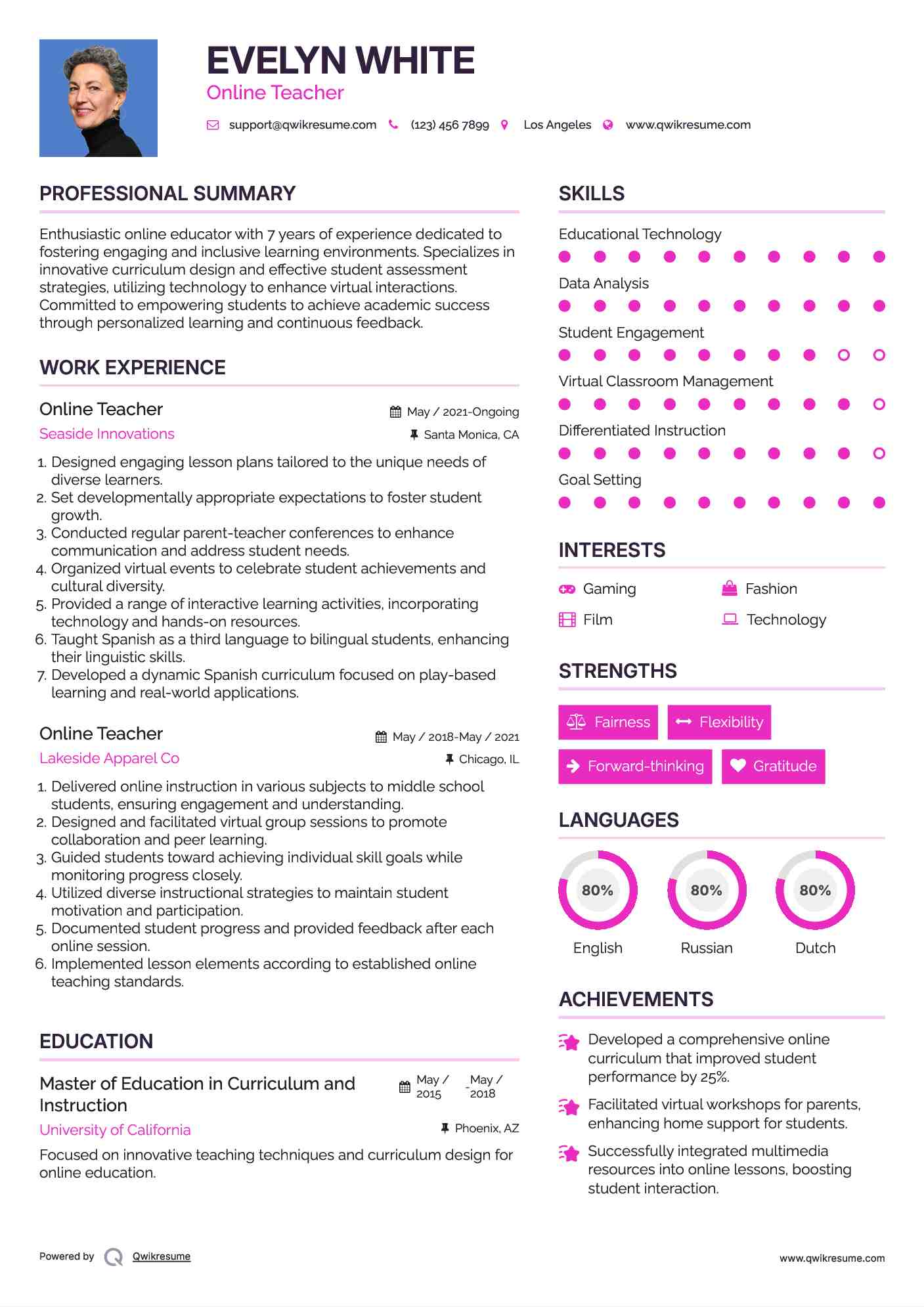 Online Teacher Resume Model