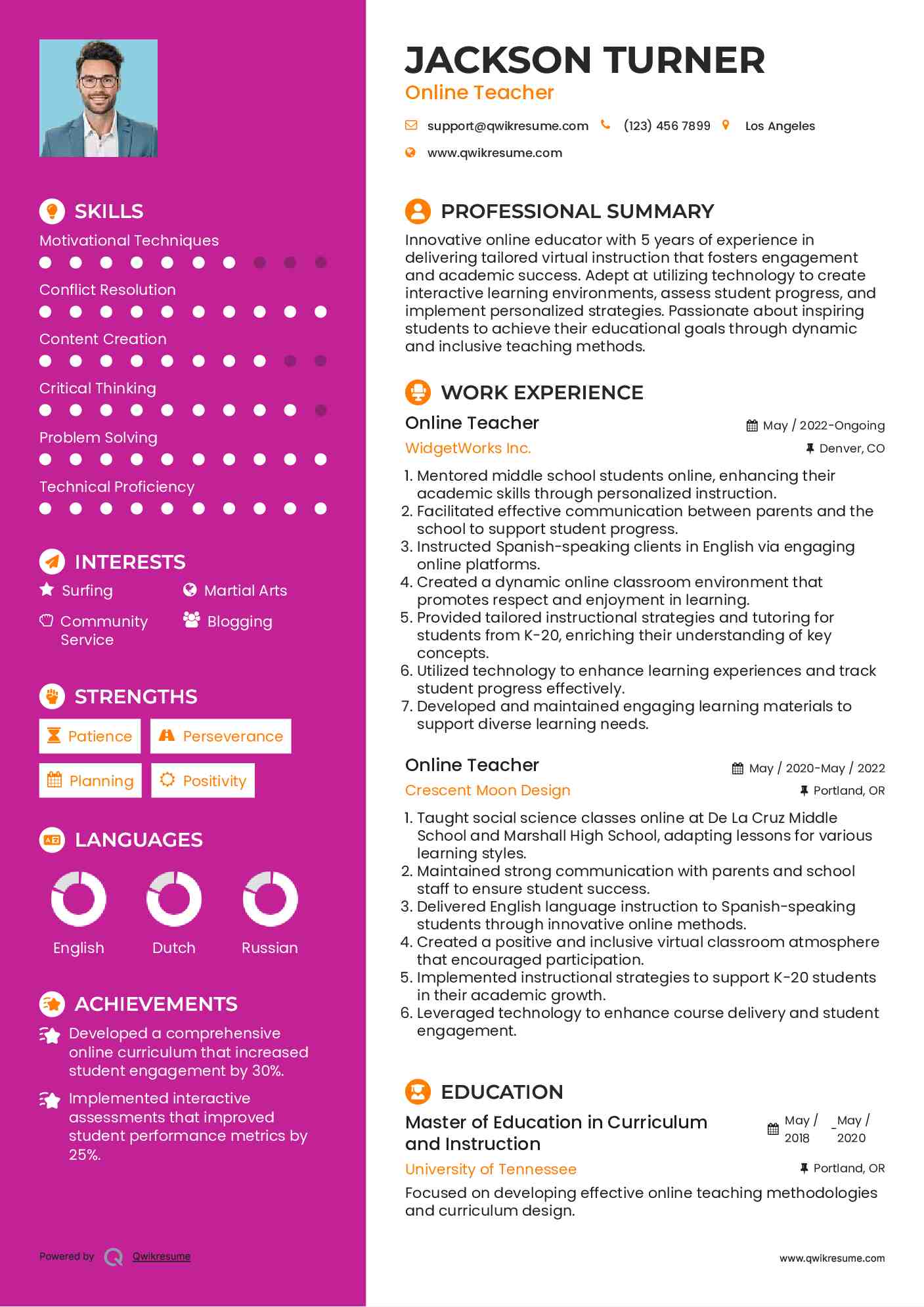 Online Teacher Resume Model