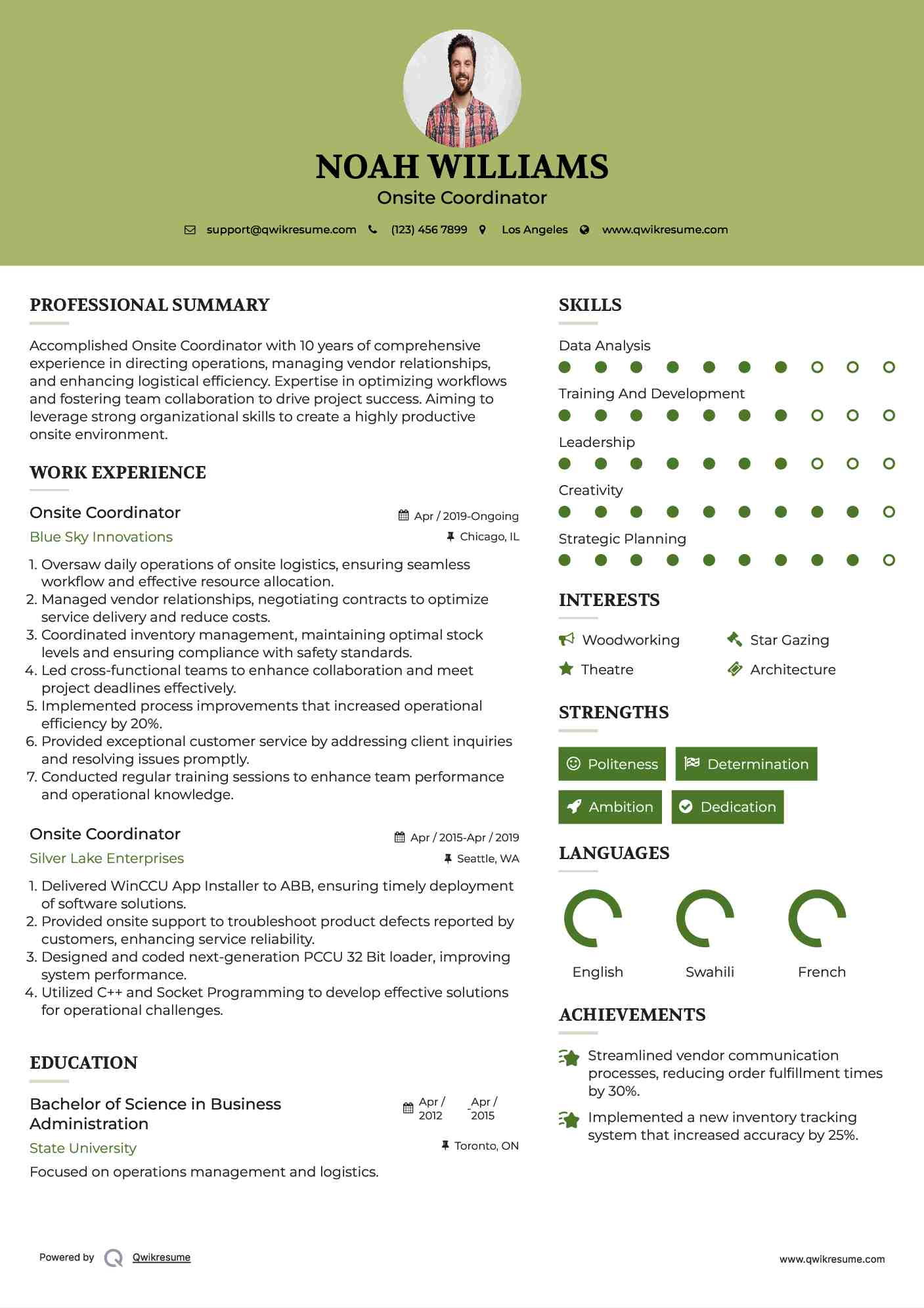 Onsite Coordinator Resume Model