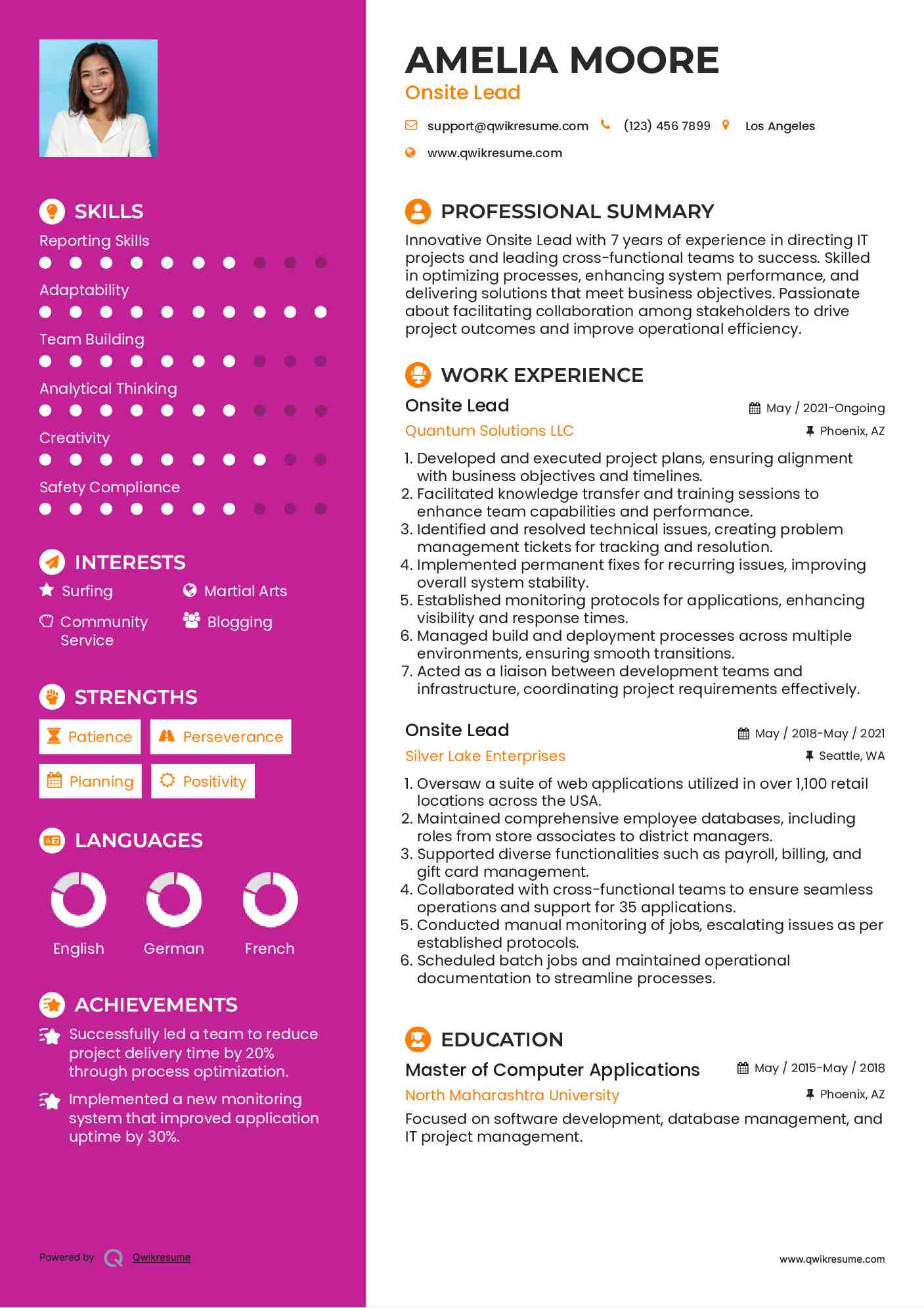 Onsite Lead Resume Template