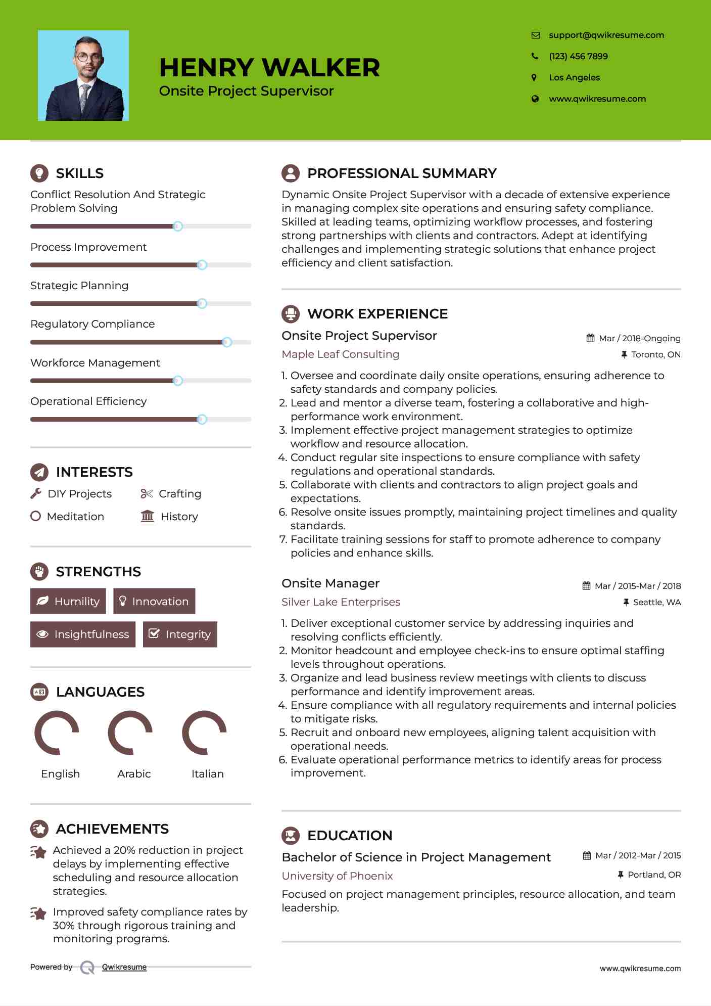 Onsite Project Supervisor Resume Model