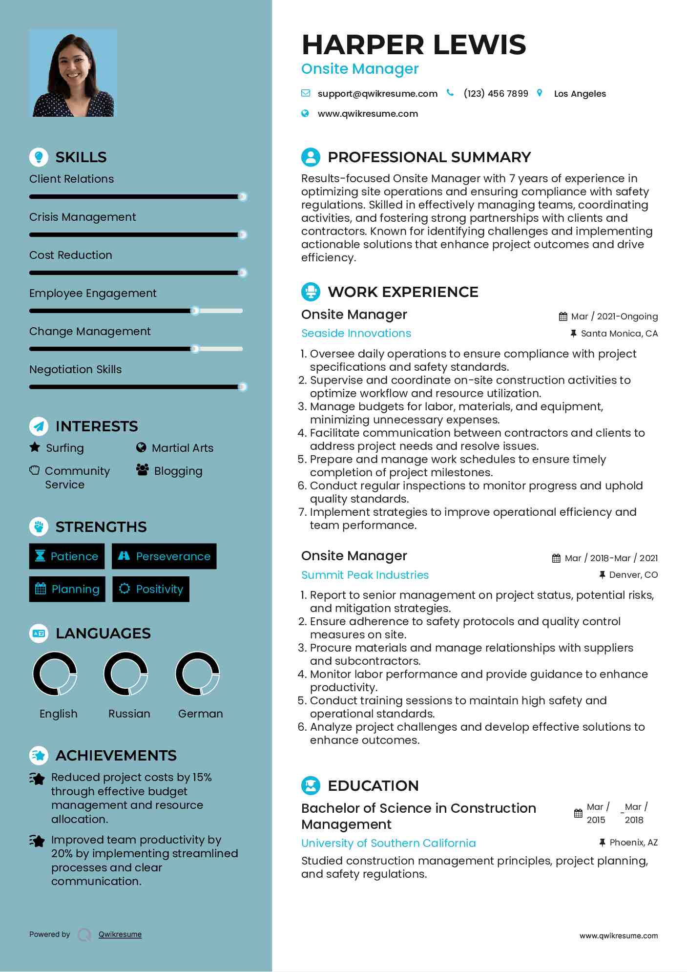 Onsite Manager Resume Format