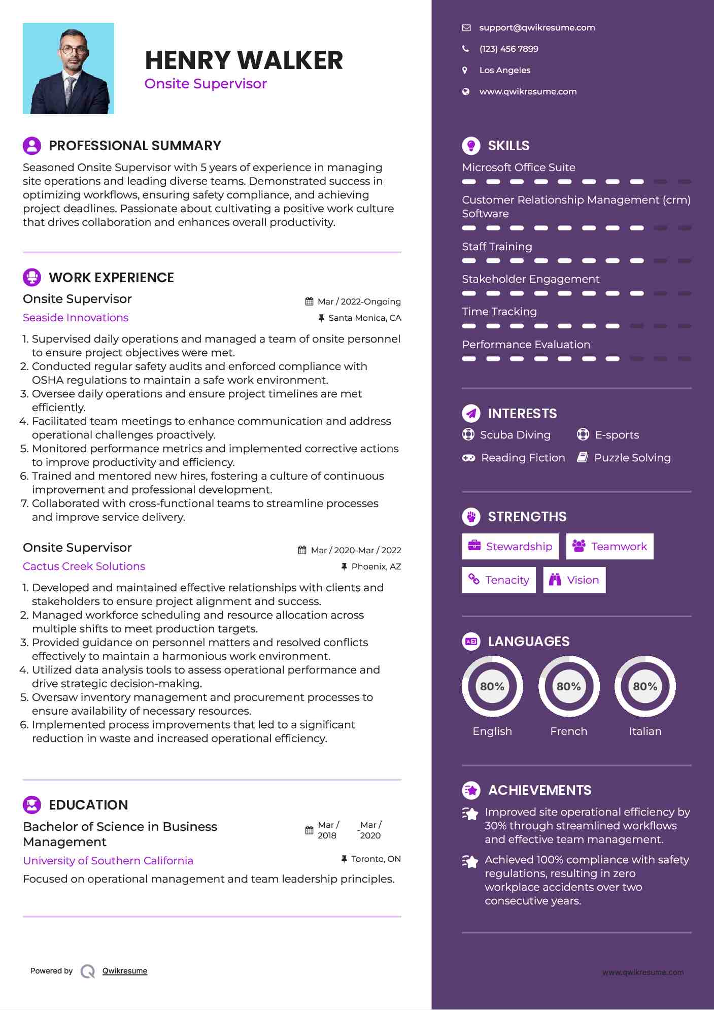 Onsite Supervisor Resume Model
