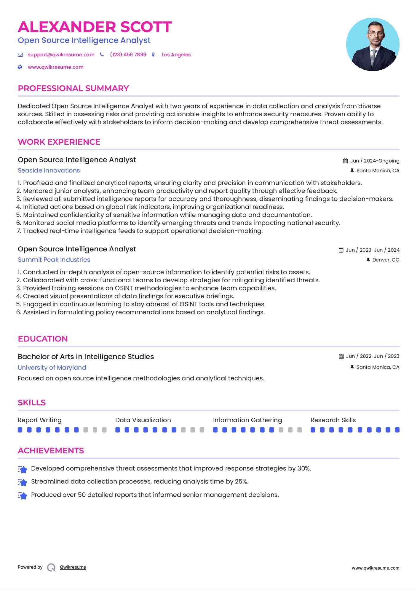 Open Source Intelligence Analyst Resume Template