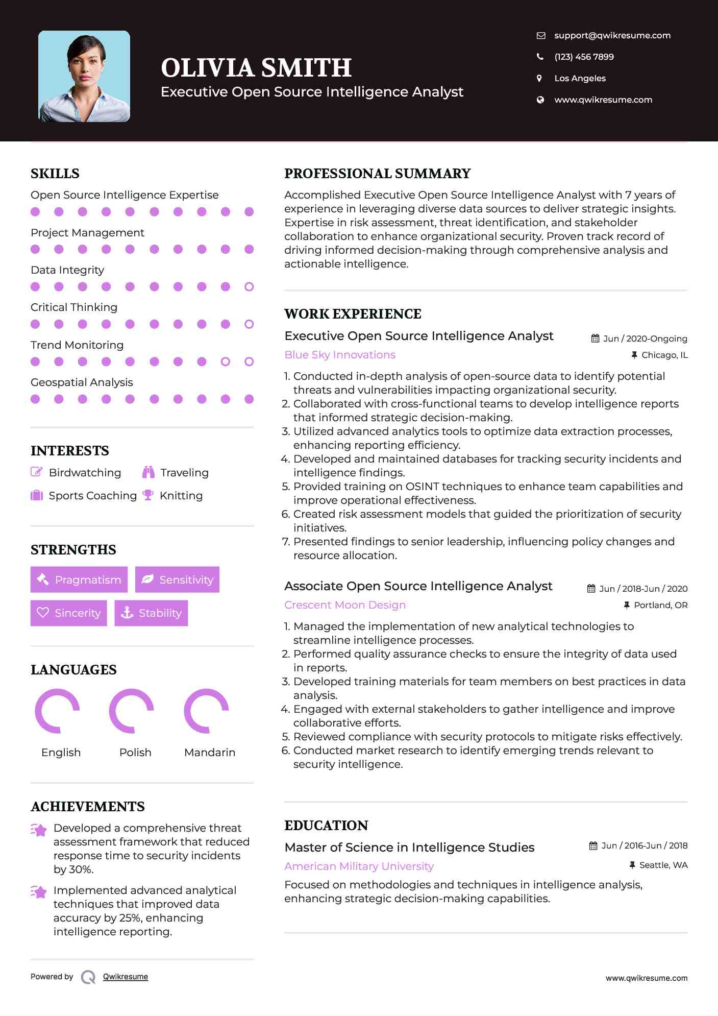 Executive Open Source Intelligence Analyst Resume Example