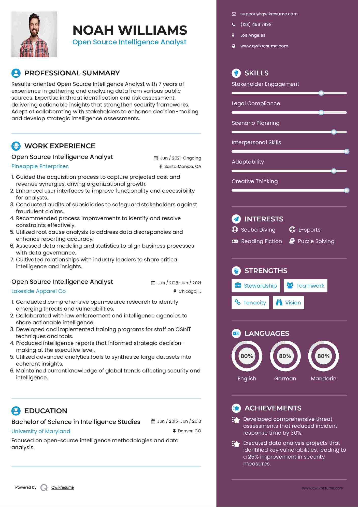 Open Source Intelligence Analyst Resume Sample