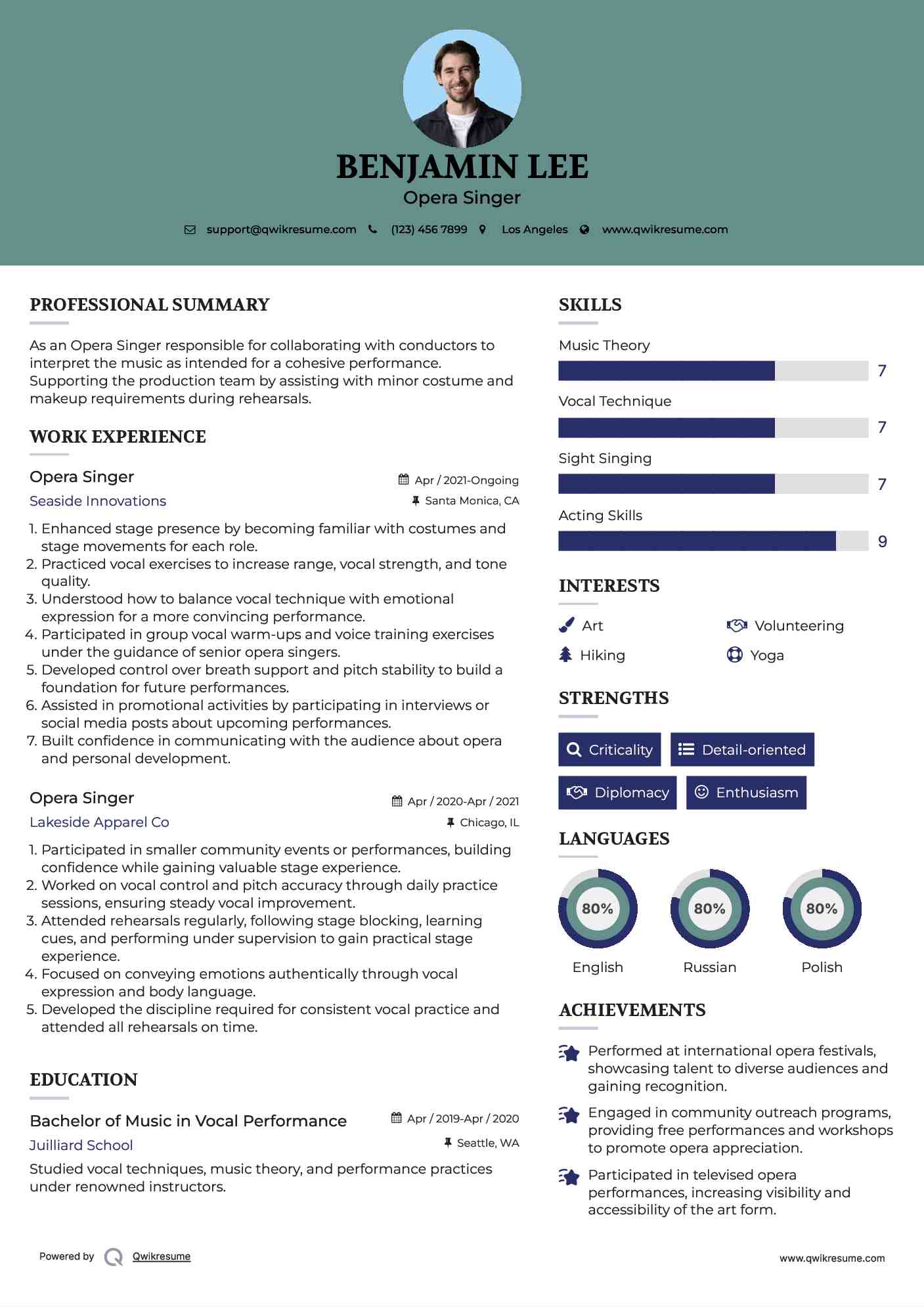 Opera Singer Resume Model