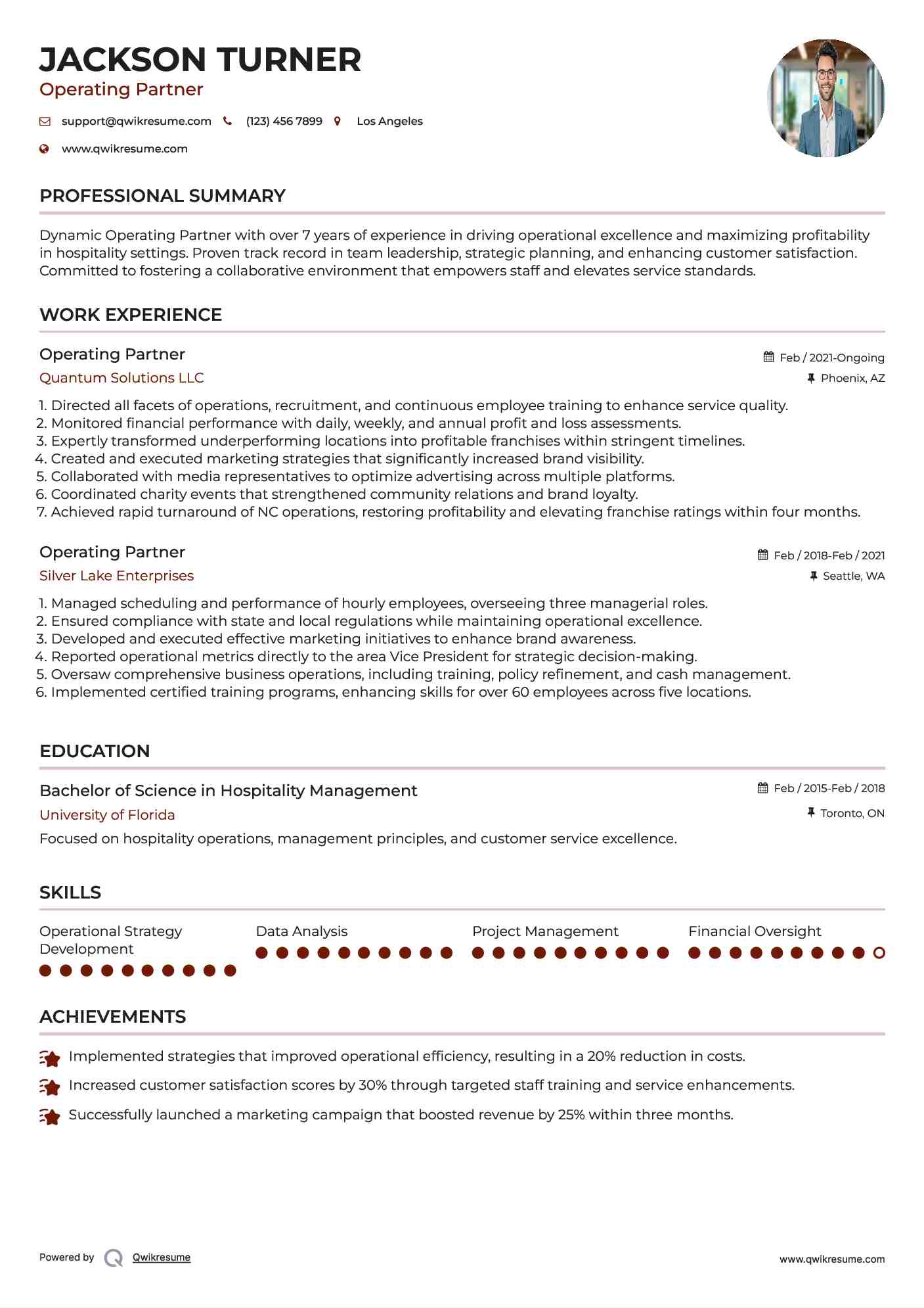 Operating Partner Resume Format