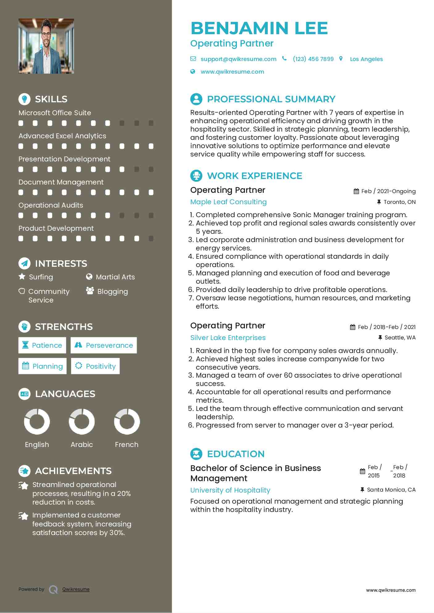 Operating Partner Resume Model