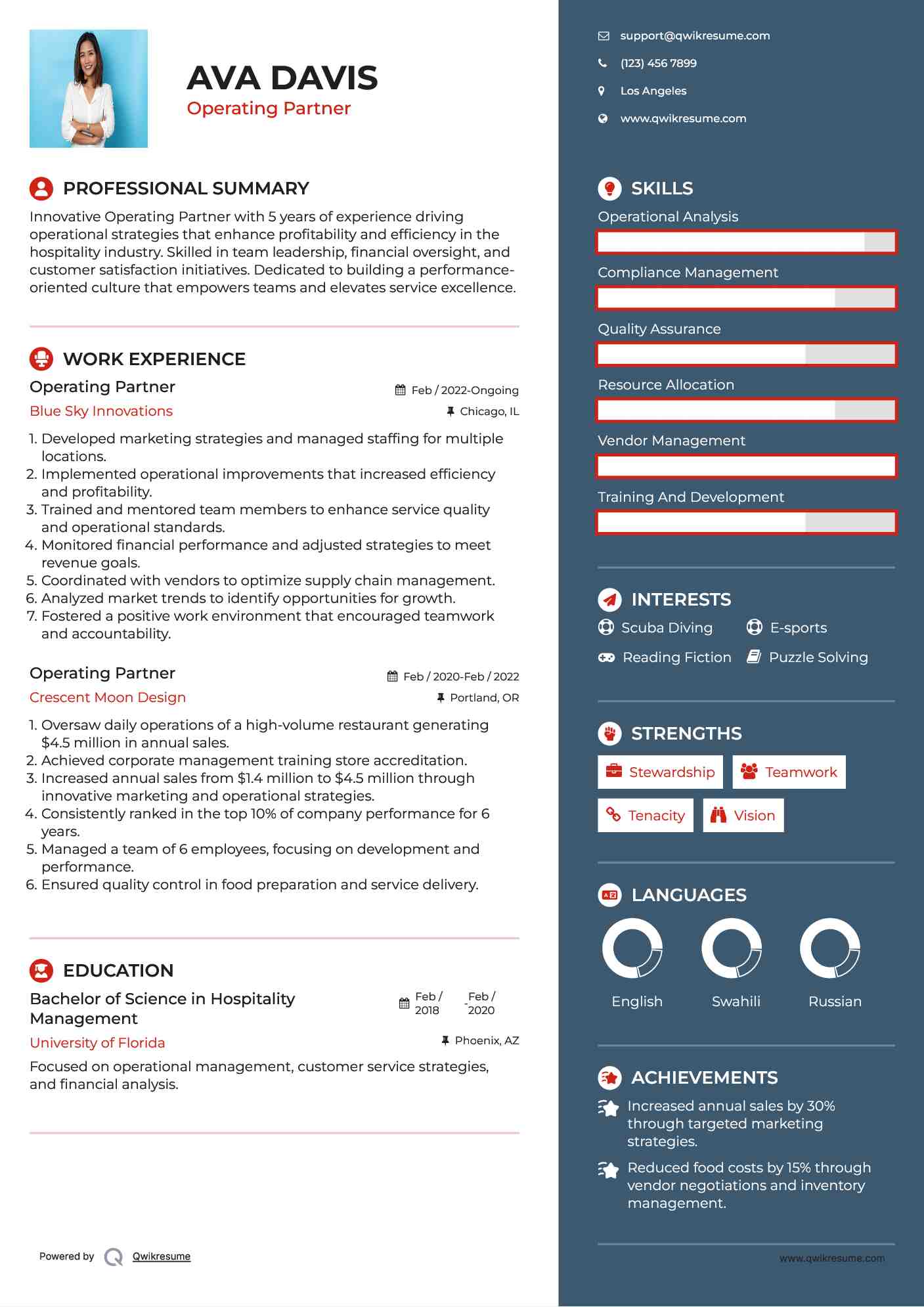 Operating Partner Resume Template