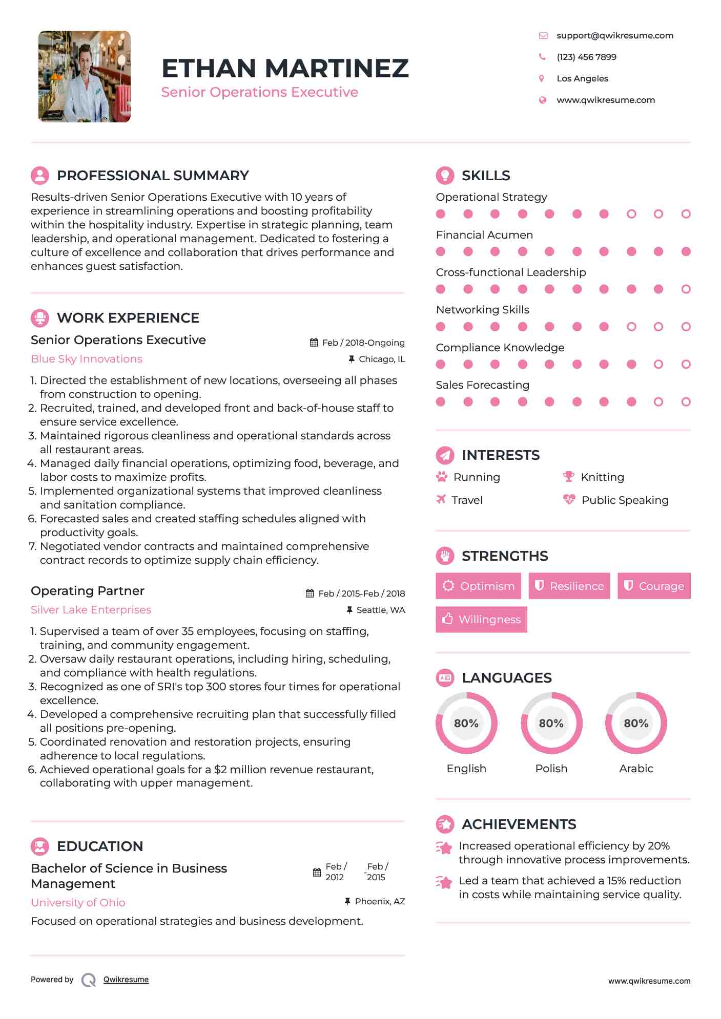 Senior Operations Executive Resume Model