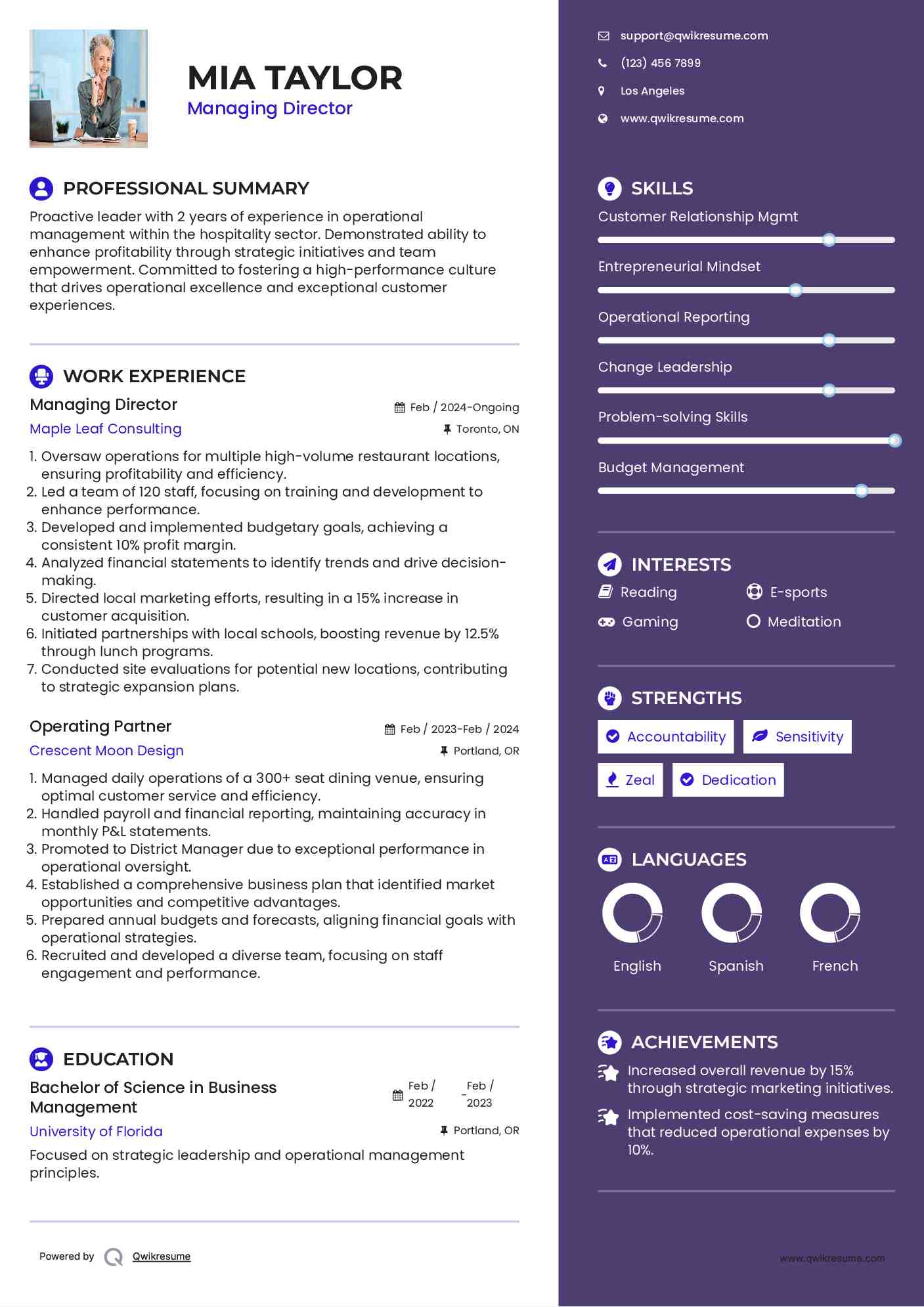 Managing Director Resume Example
