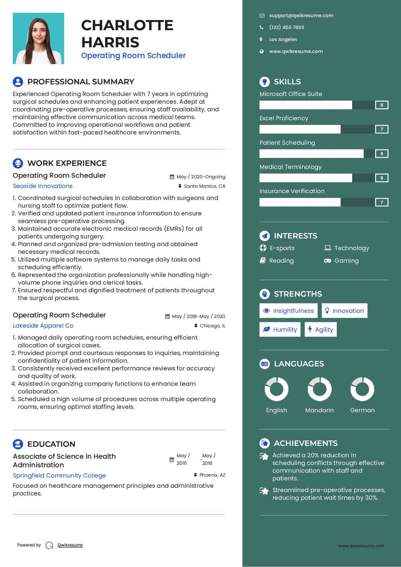 Operating Room Scheduler Resume Template