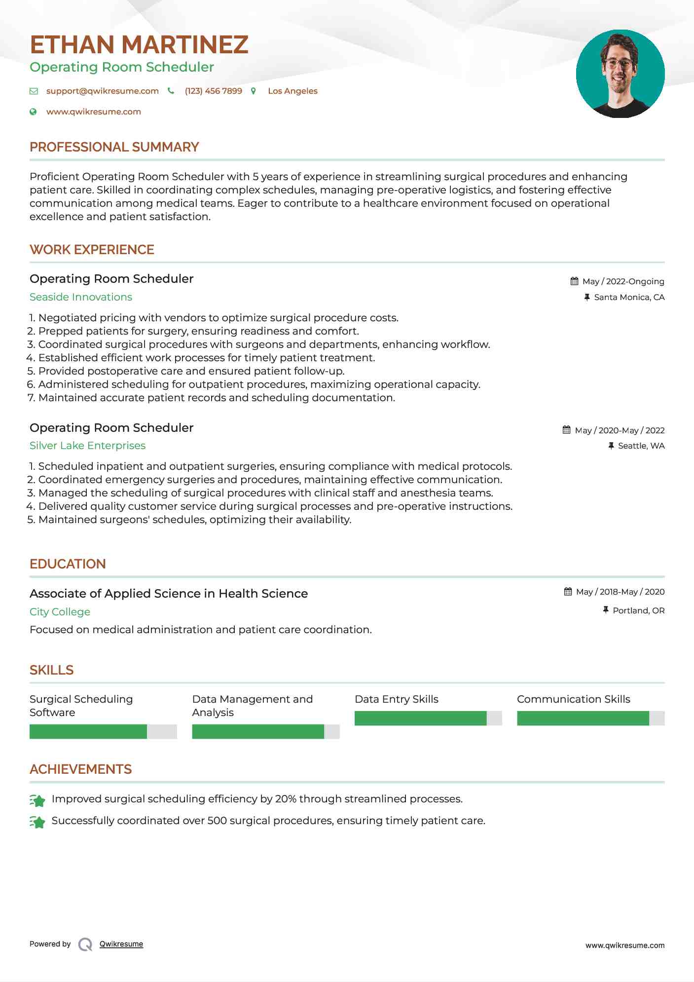 Operating Room Scheduler Resume Example