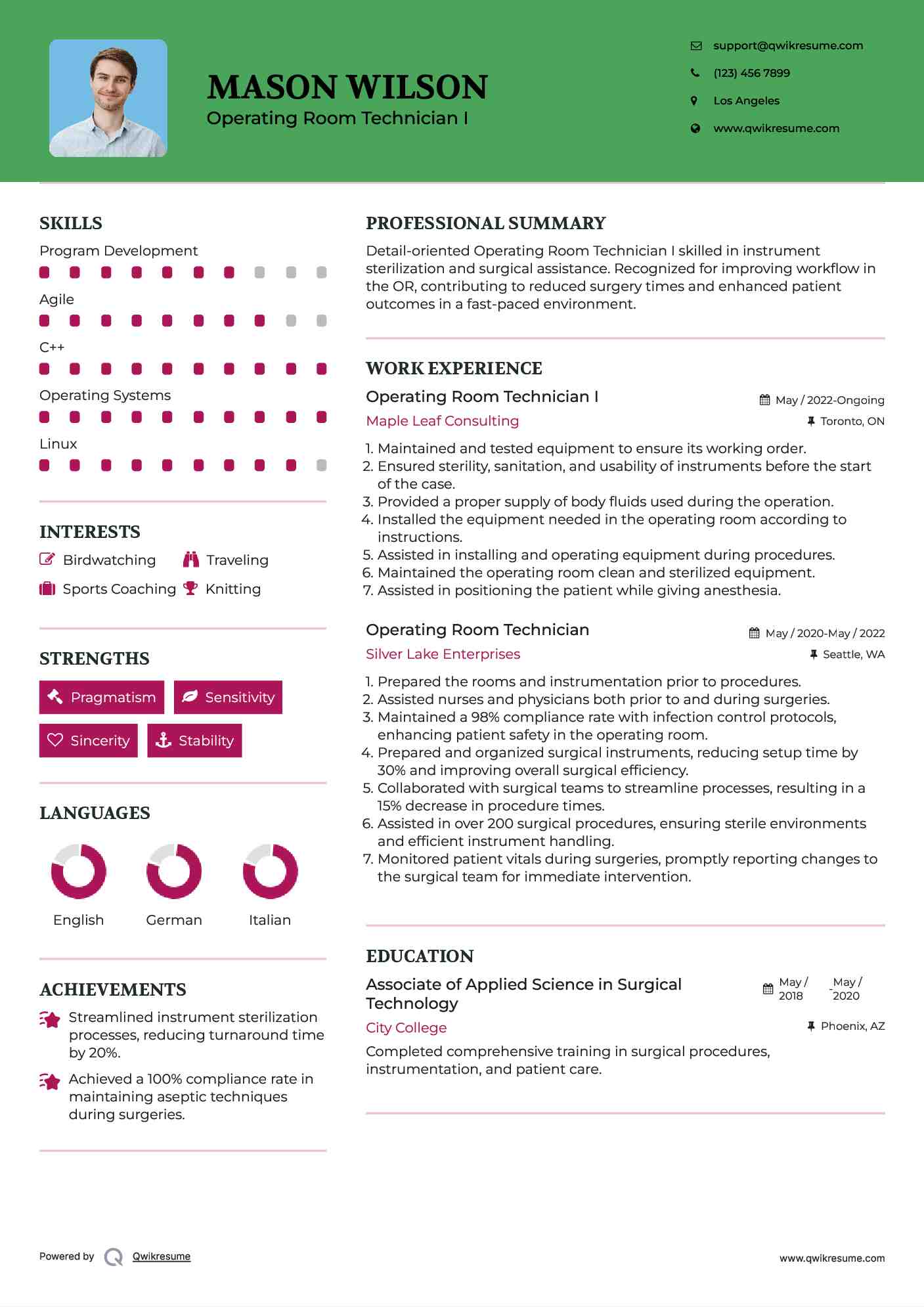Operating Room Technician I Resume Format