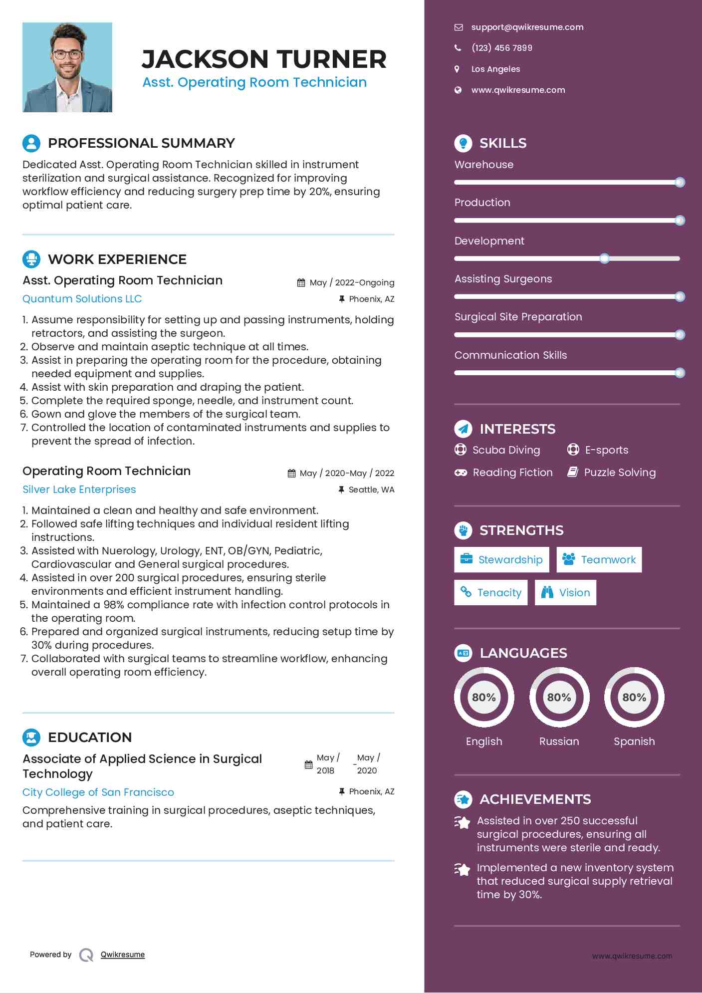 Asst. Operating Room Technician Resume Template