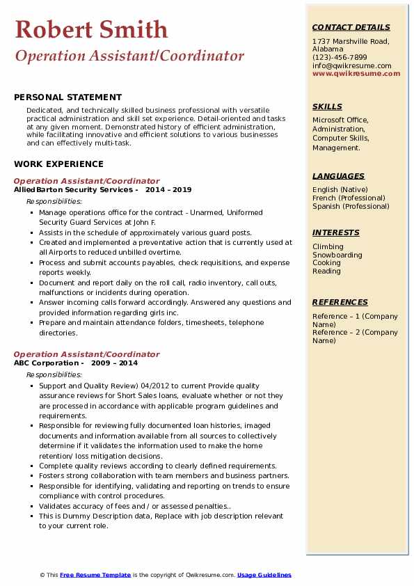 Operation Assistant Resume Samples QwikResume