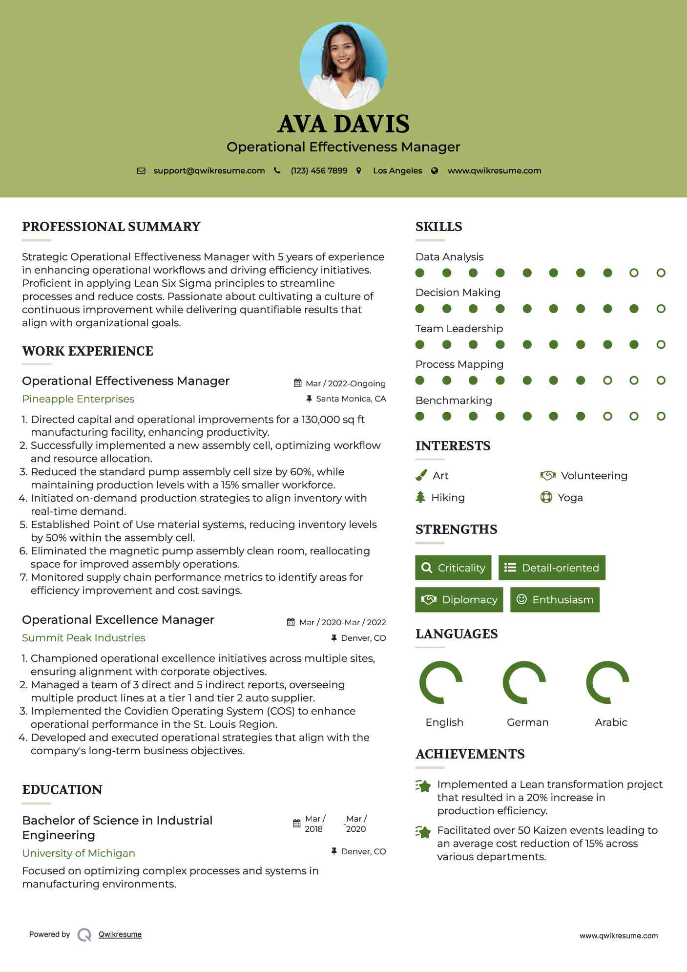 Operational Excellence Manager Resume Format