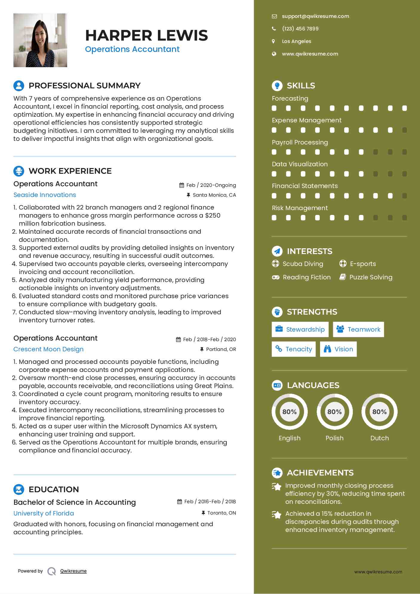 Operations Accountant Resume Example