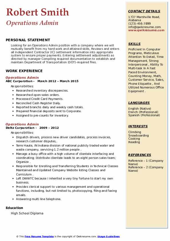Operations Admin Resume Samples | QwikResume