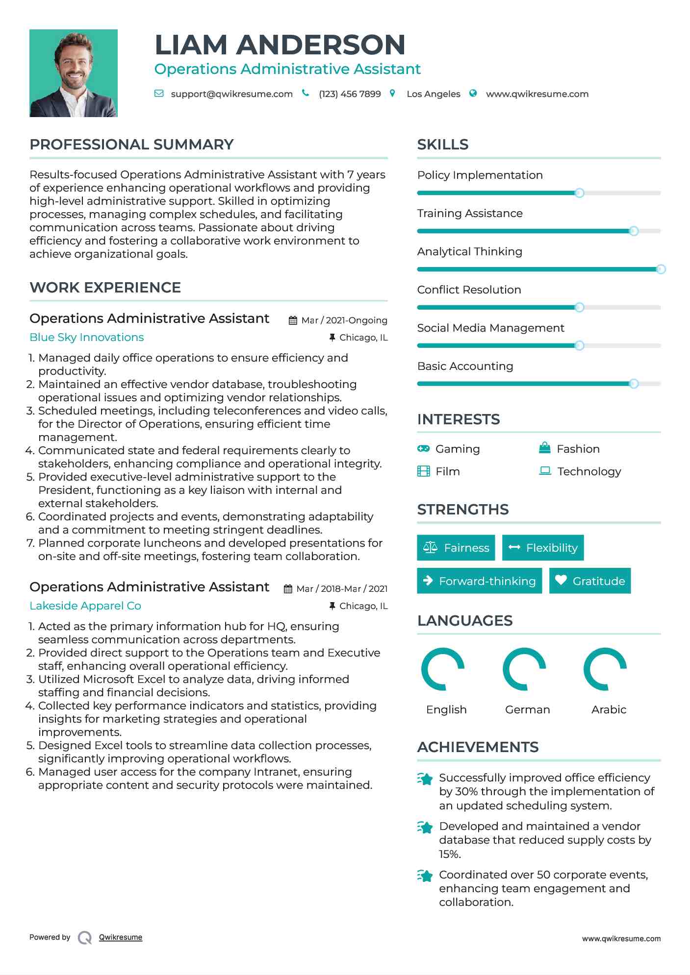 Operations Administrative Assistant Resume Sample