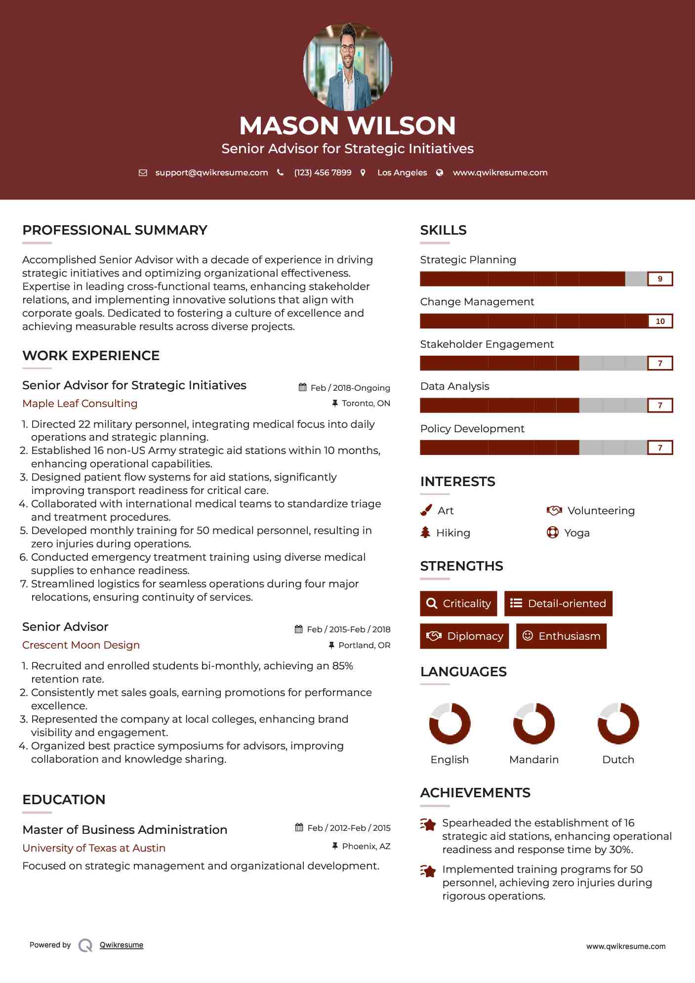 Senior Advisor for Strategic Initiatives Resume Template