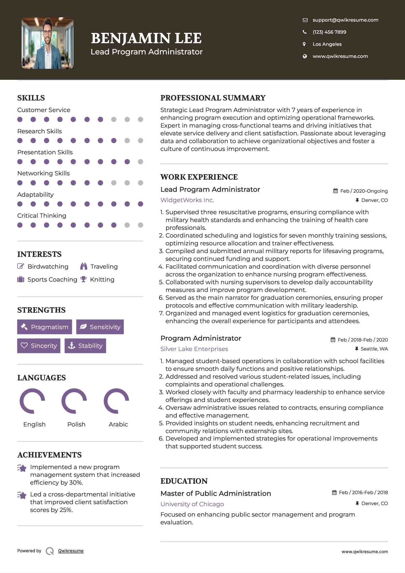 Lead Program Administrator Resume Model