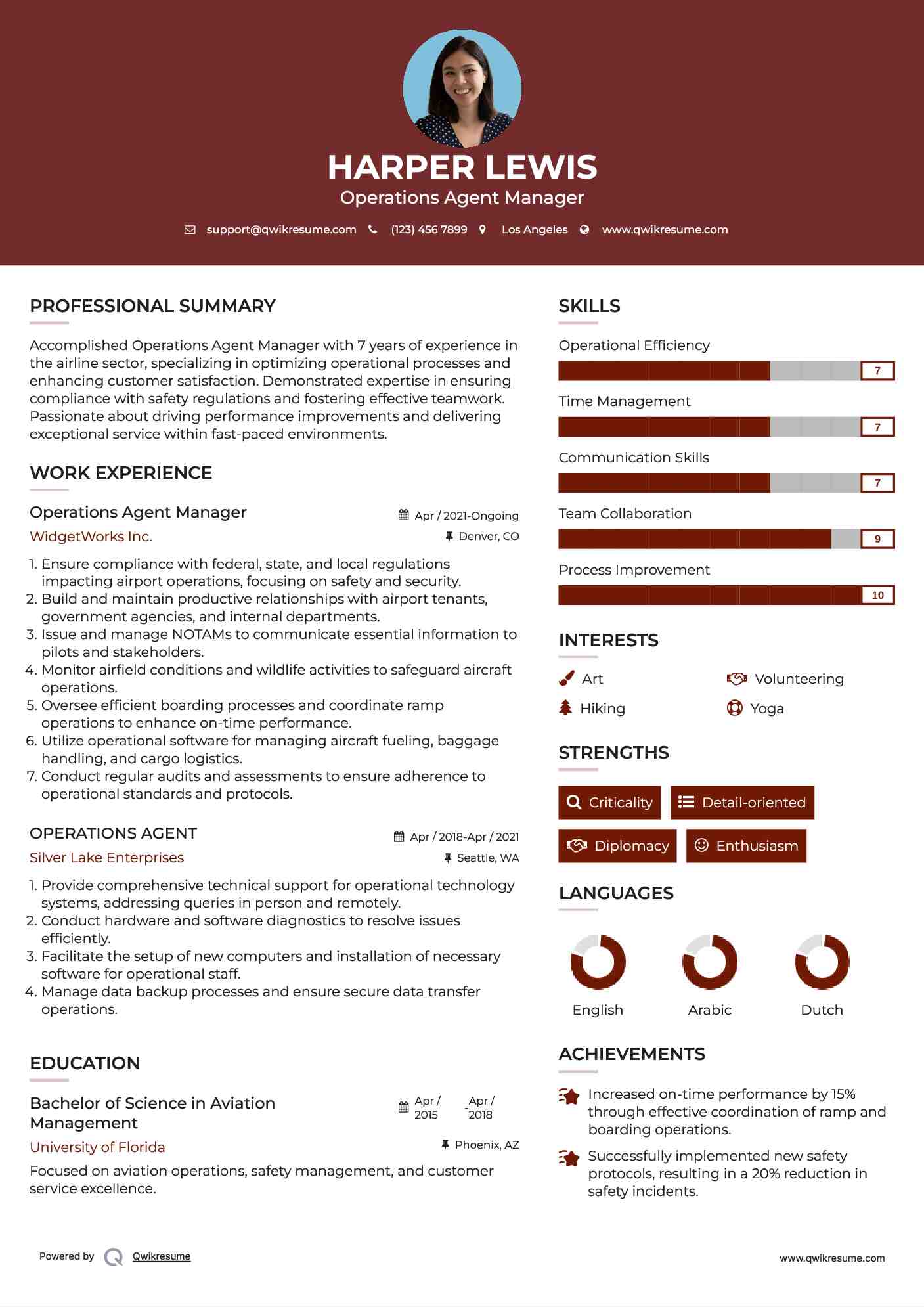 Operations Agent Manager Resume Template