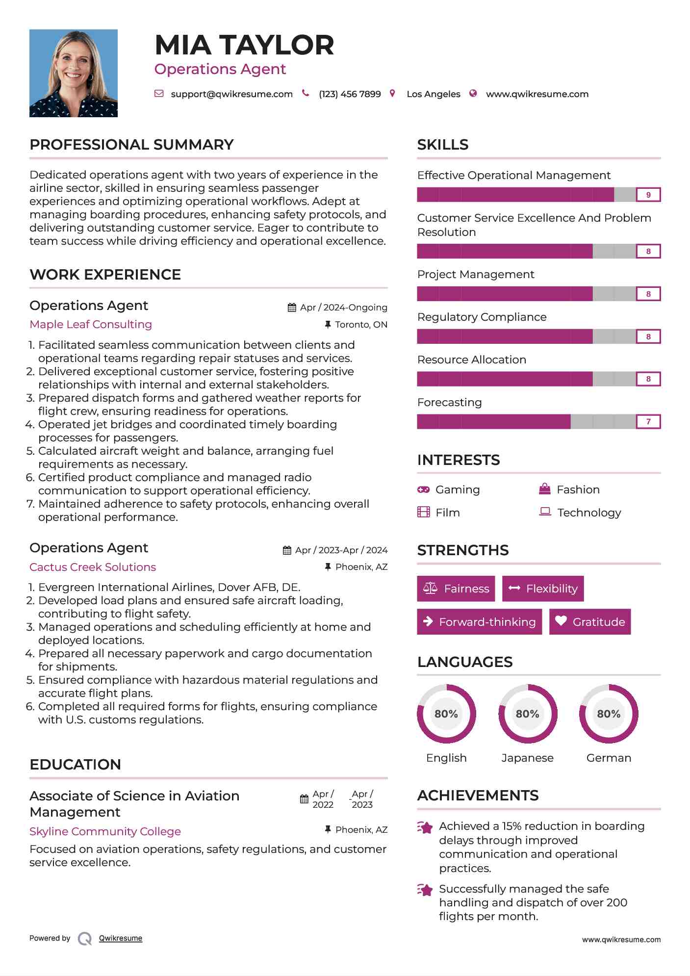 Operations Agent Resume Template