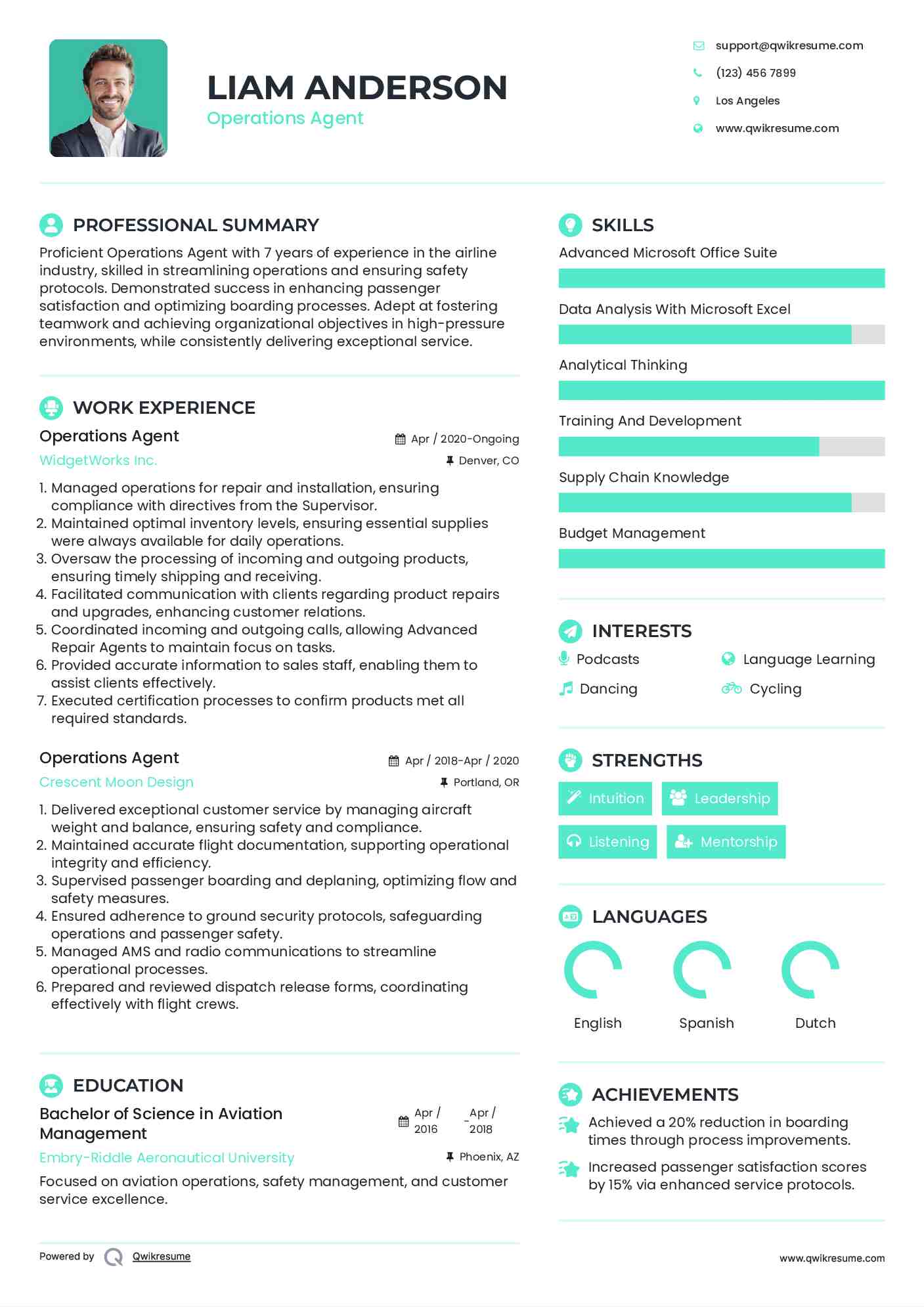 Operations Agent Resume Model