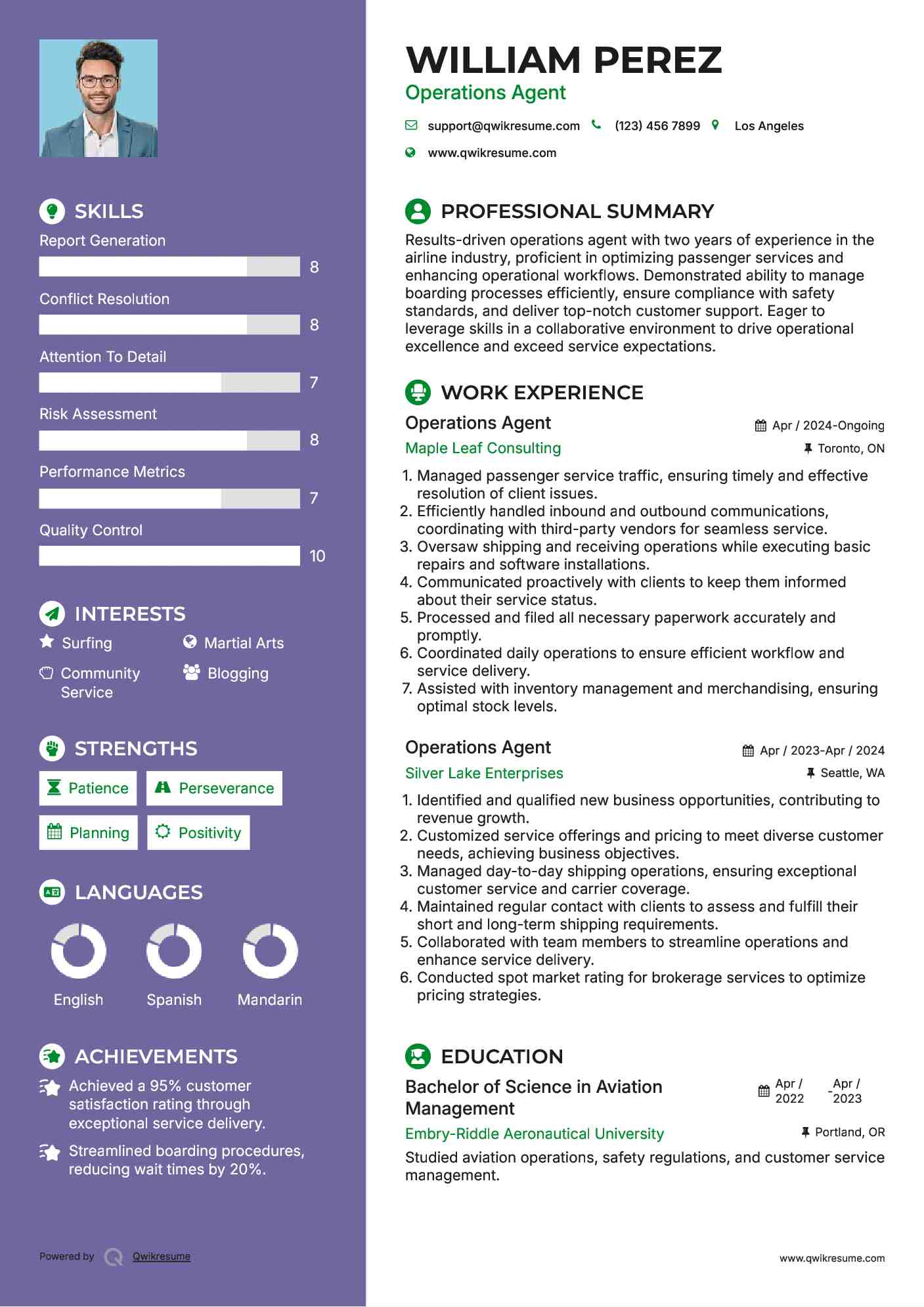Operations Agent Resume Template
