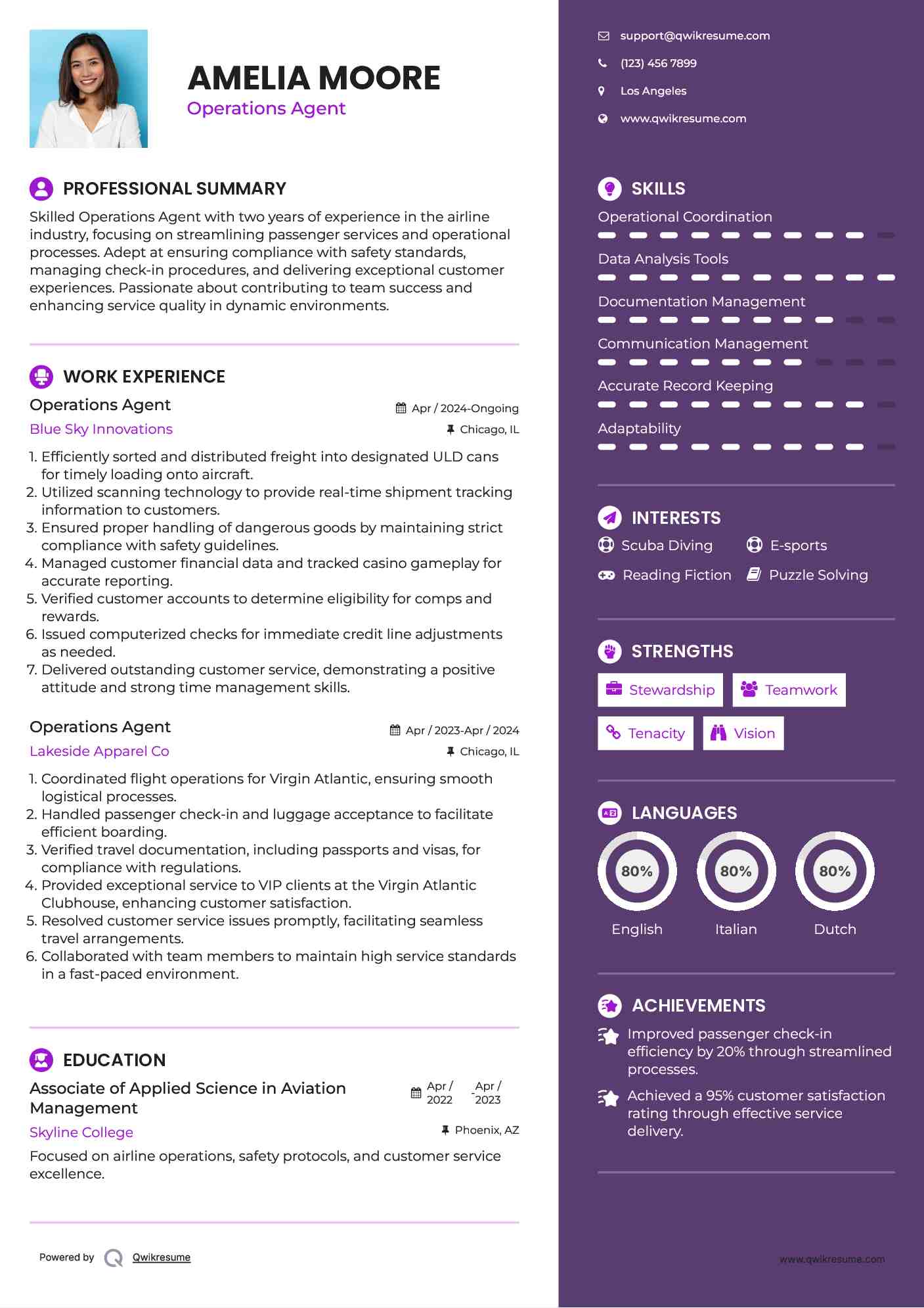 Operations Agent Resume Model