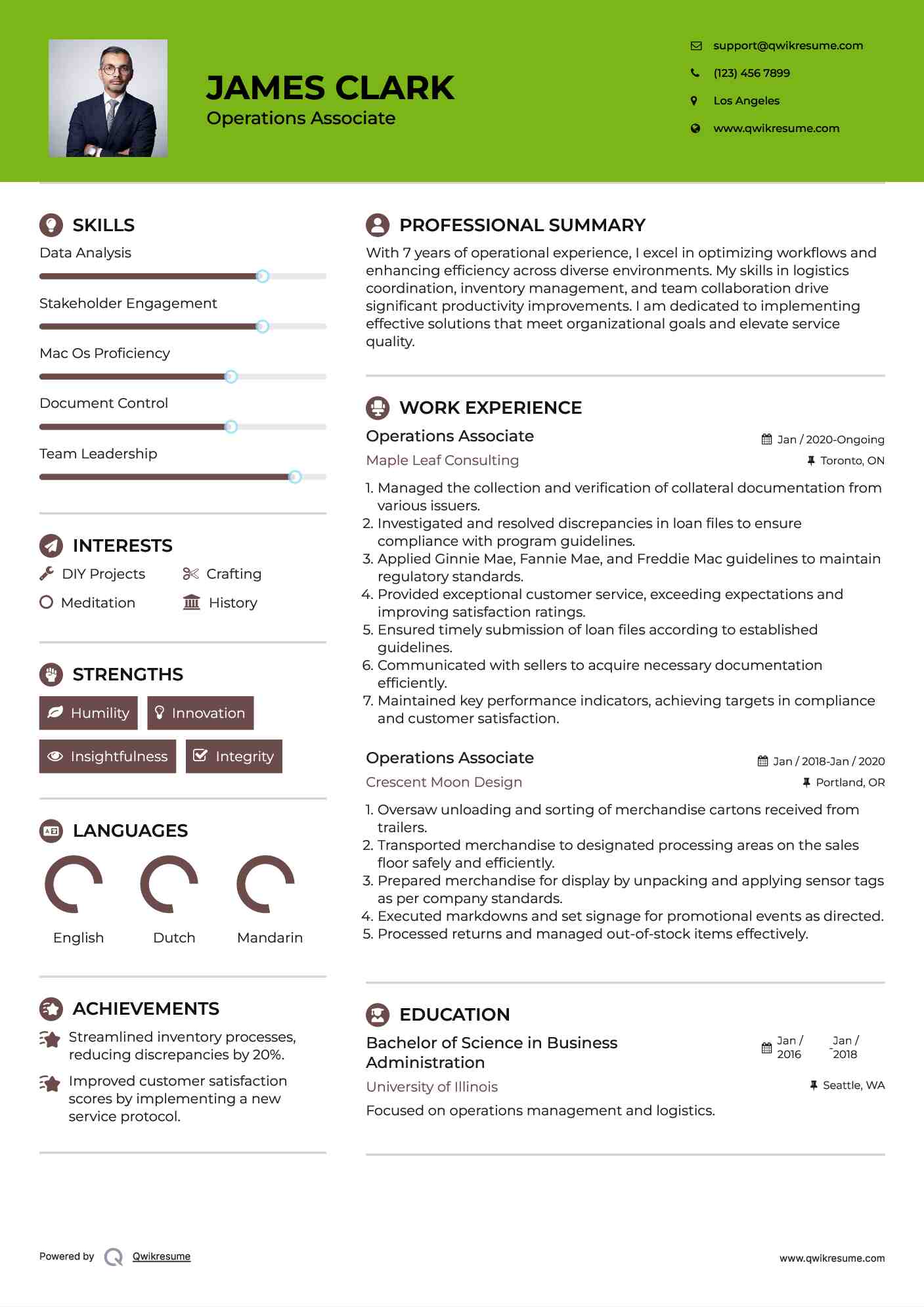 Operations Associate Resume Template