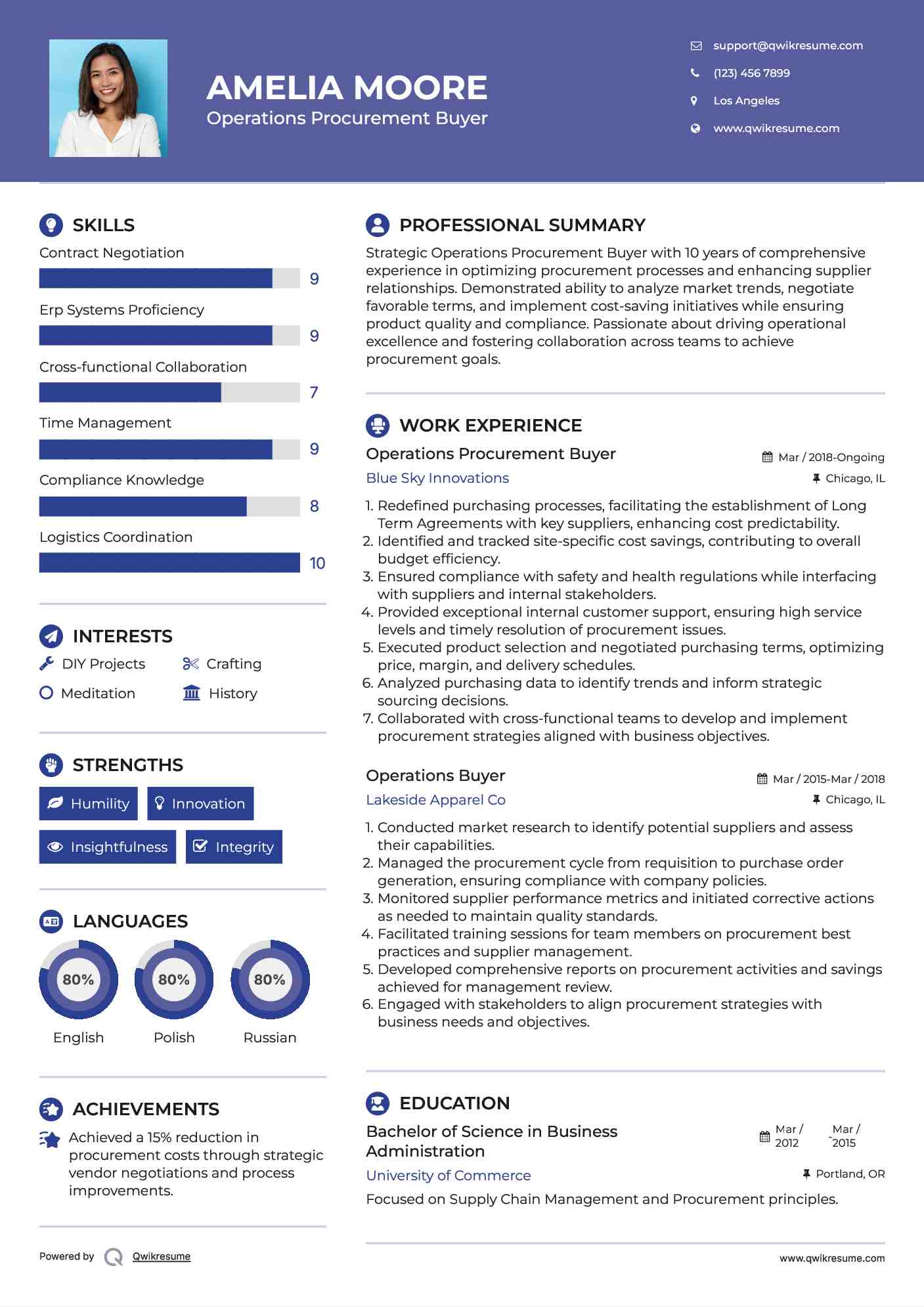 Operations Procurement Buyer Resume Sample