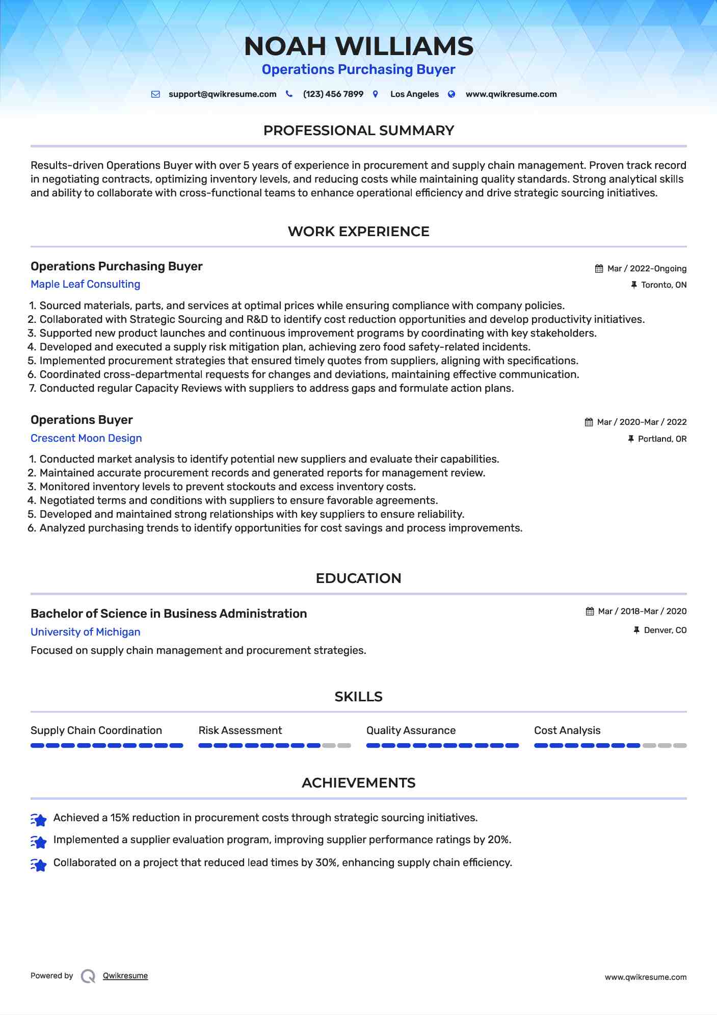 Operations Purchasing Buyer Resume Template