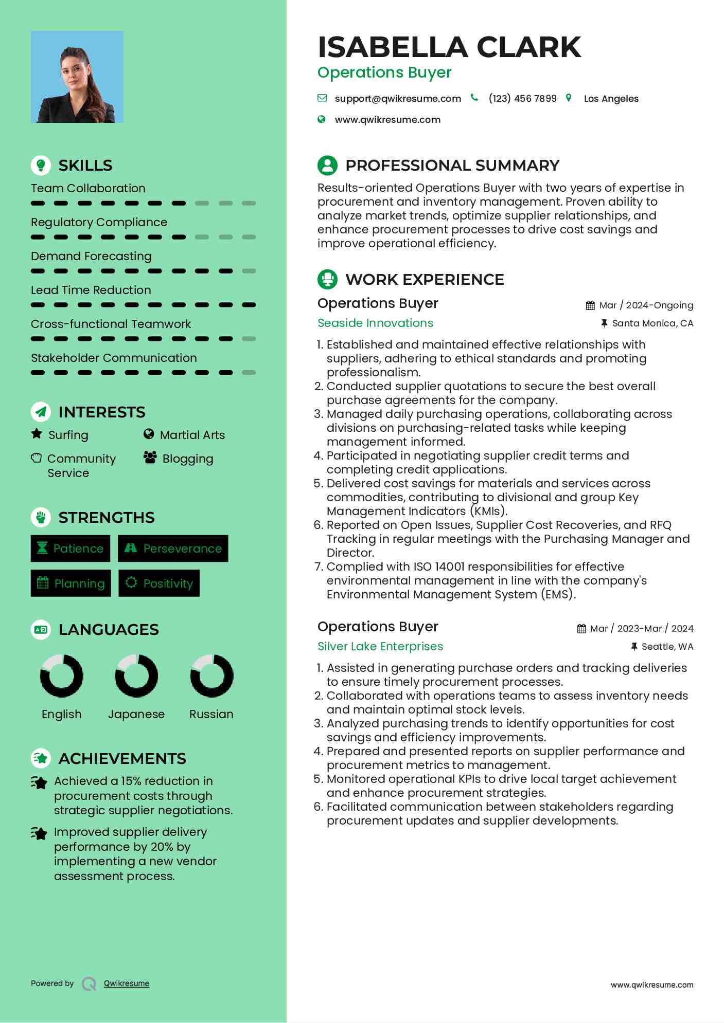 Operations Buyer Resume Format