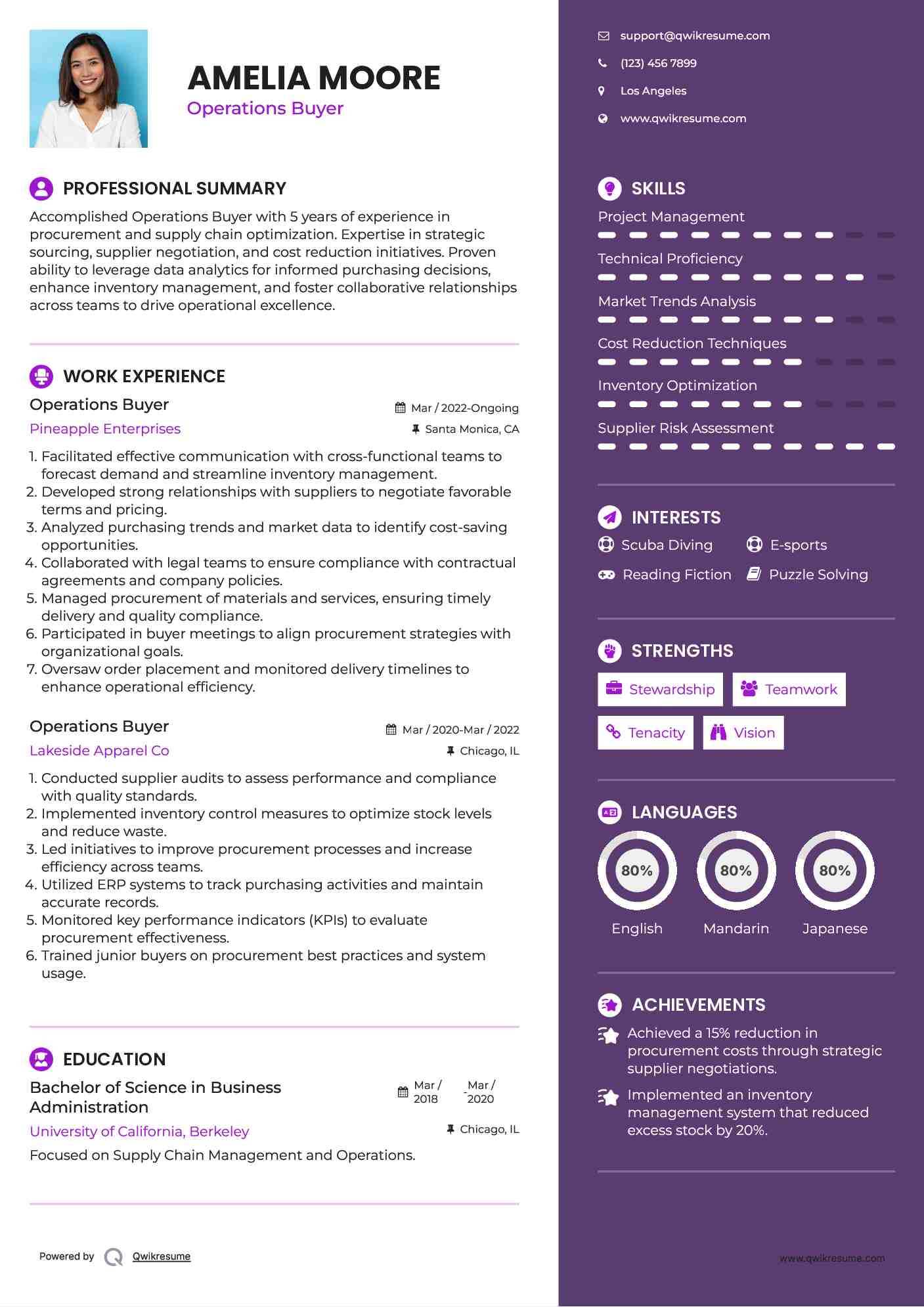 Operations Buyer Resume Sample