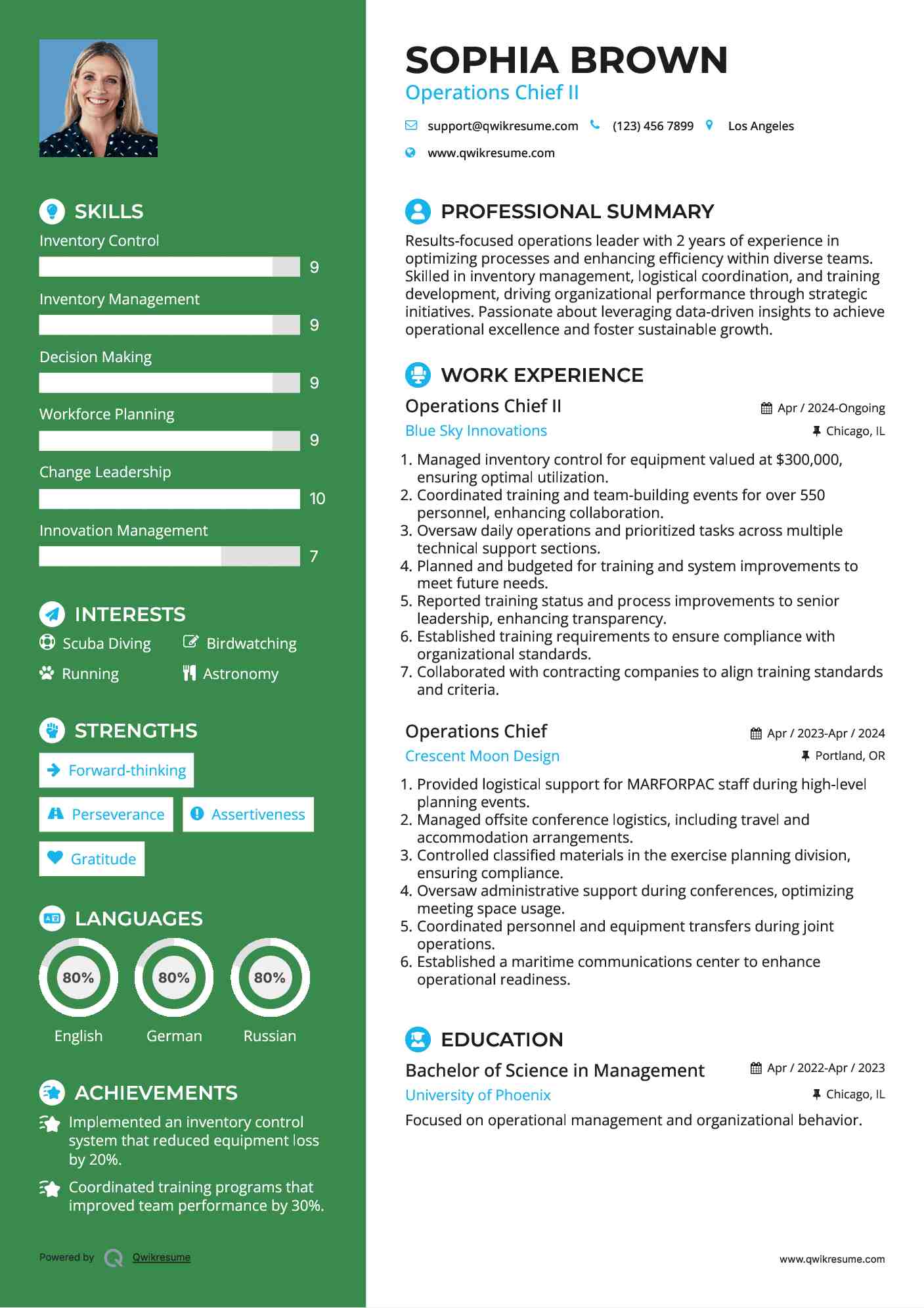 Operations Chief II Resume Template