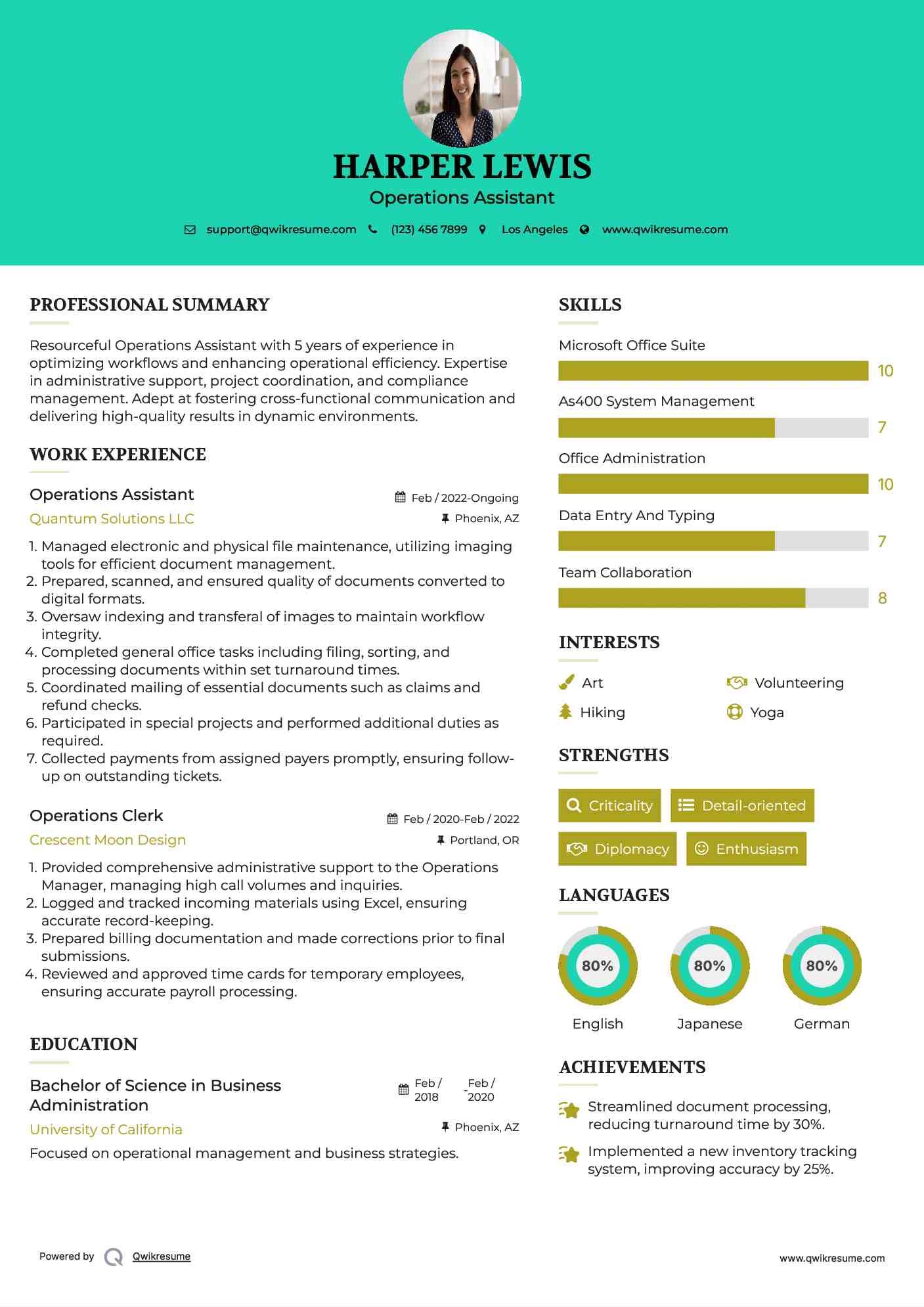 Operations Clerk Resume Samples QwikResume
