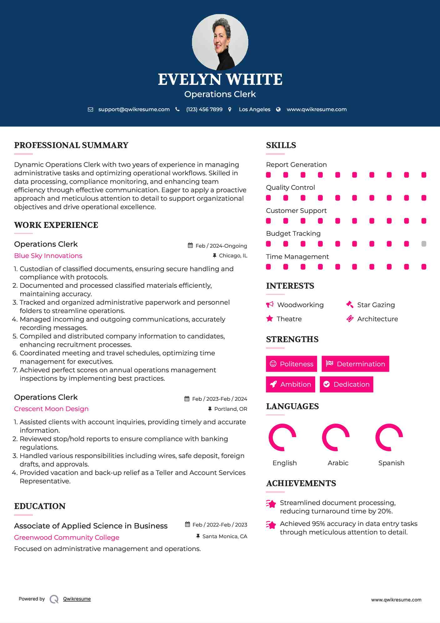 Operations Clerk Resume Template