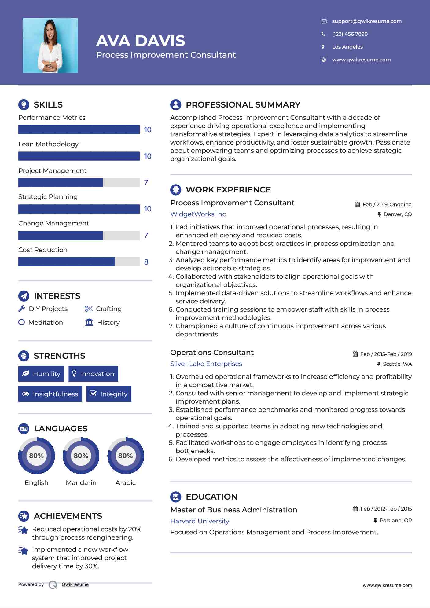 Process Improvement Consultant Resume Sample