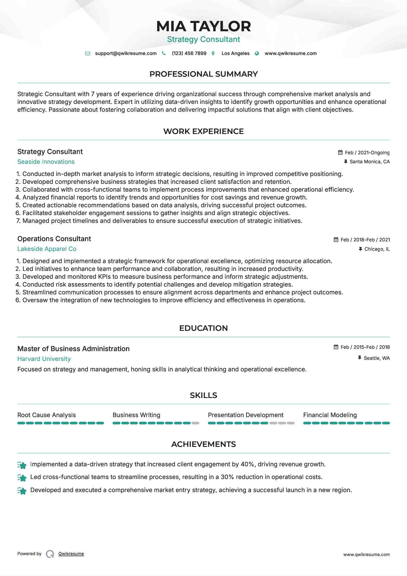 Strategy Consultant Resume Model