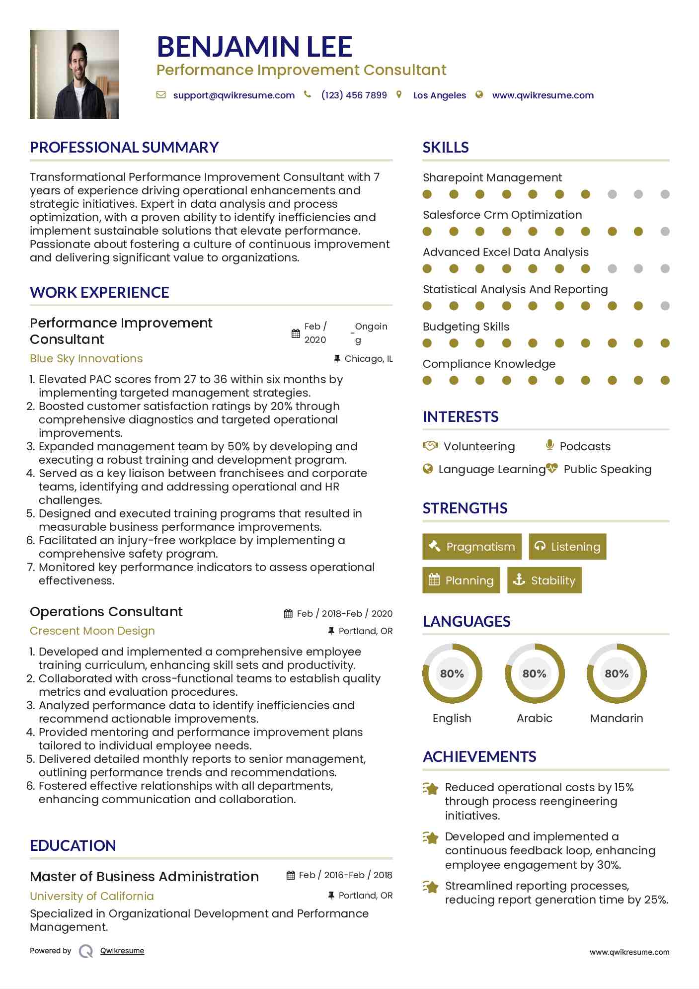 Performance Improvement Consultant Resume Format