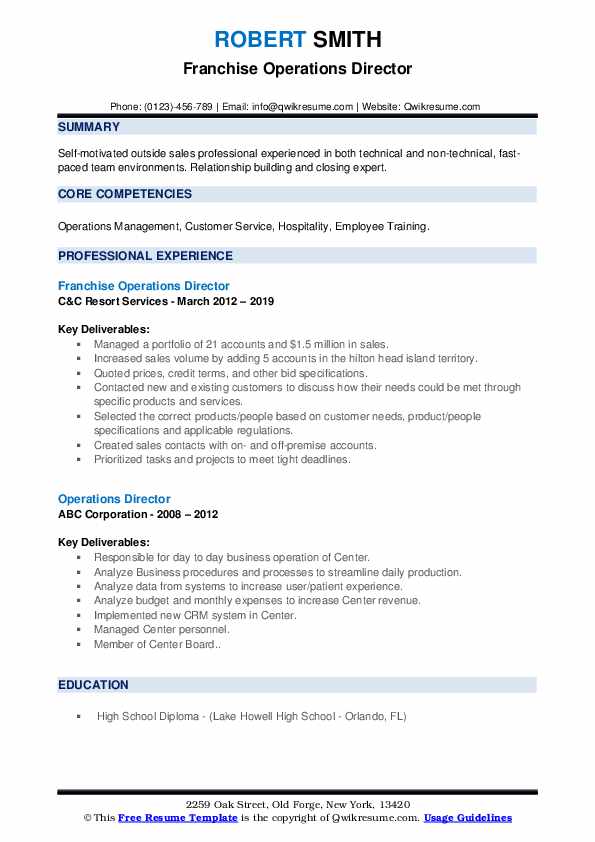 Operations Director Resume Samples QwikResume