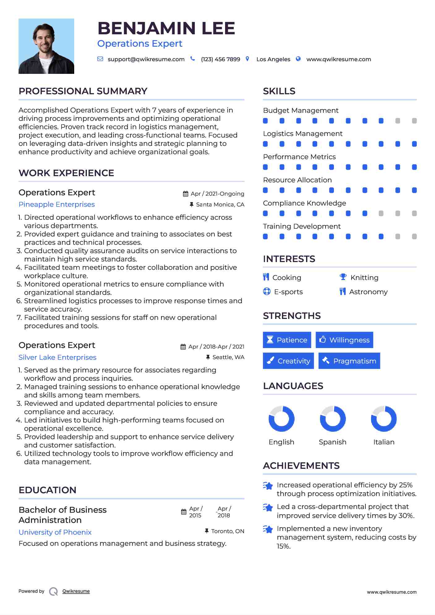 Operations Expert Resume Format