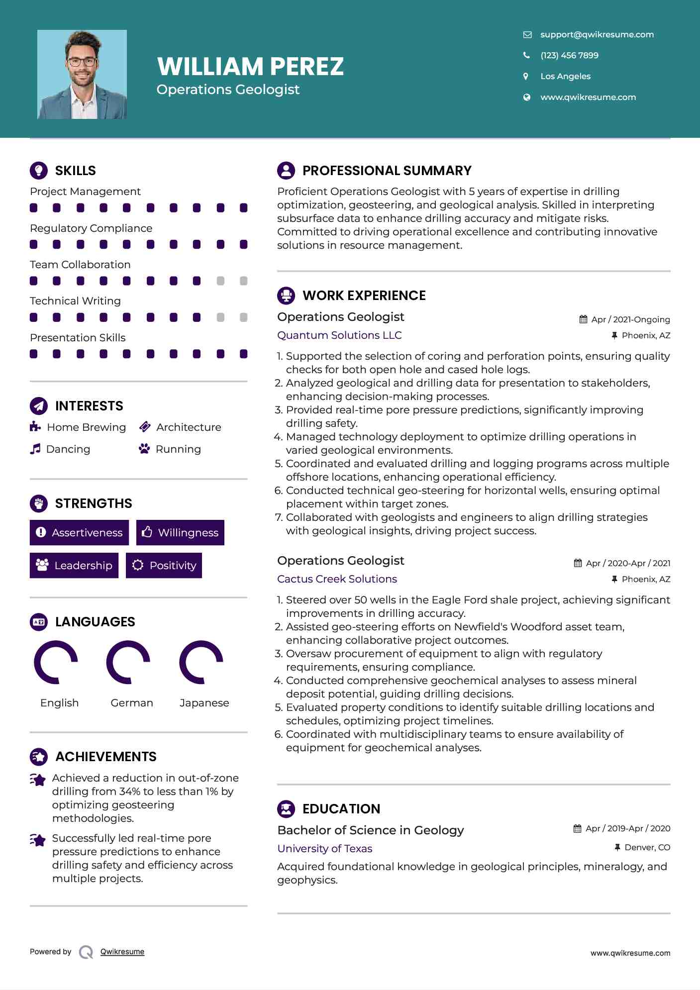 Operations Geologist Resume Format