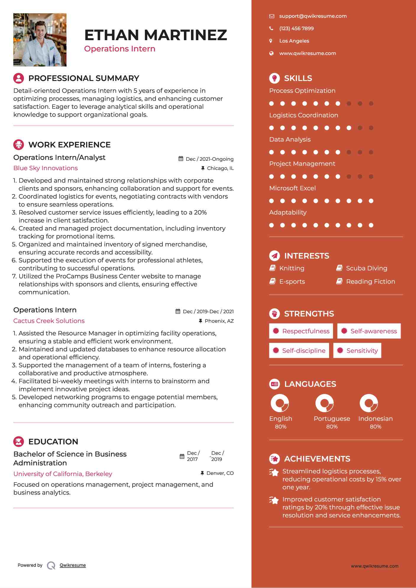 Operations Intern/Analyst Resume Model