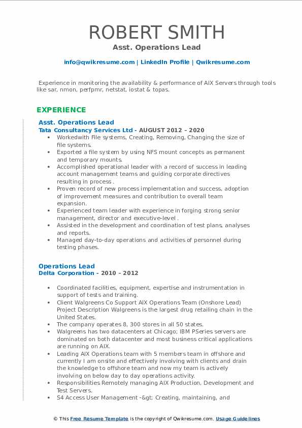 Operations Lead Resume Samples QwikResume