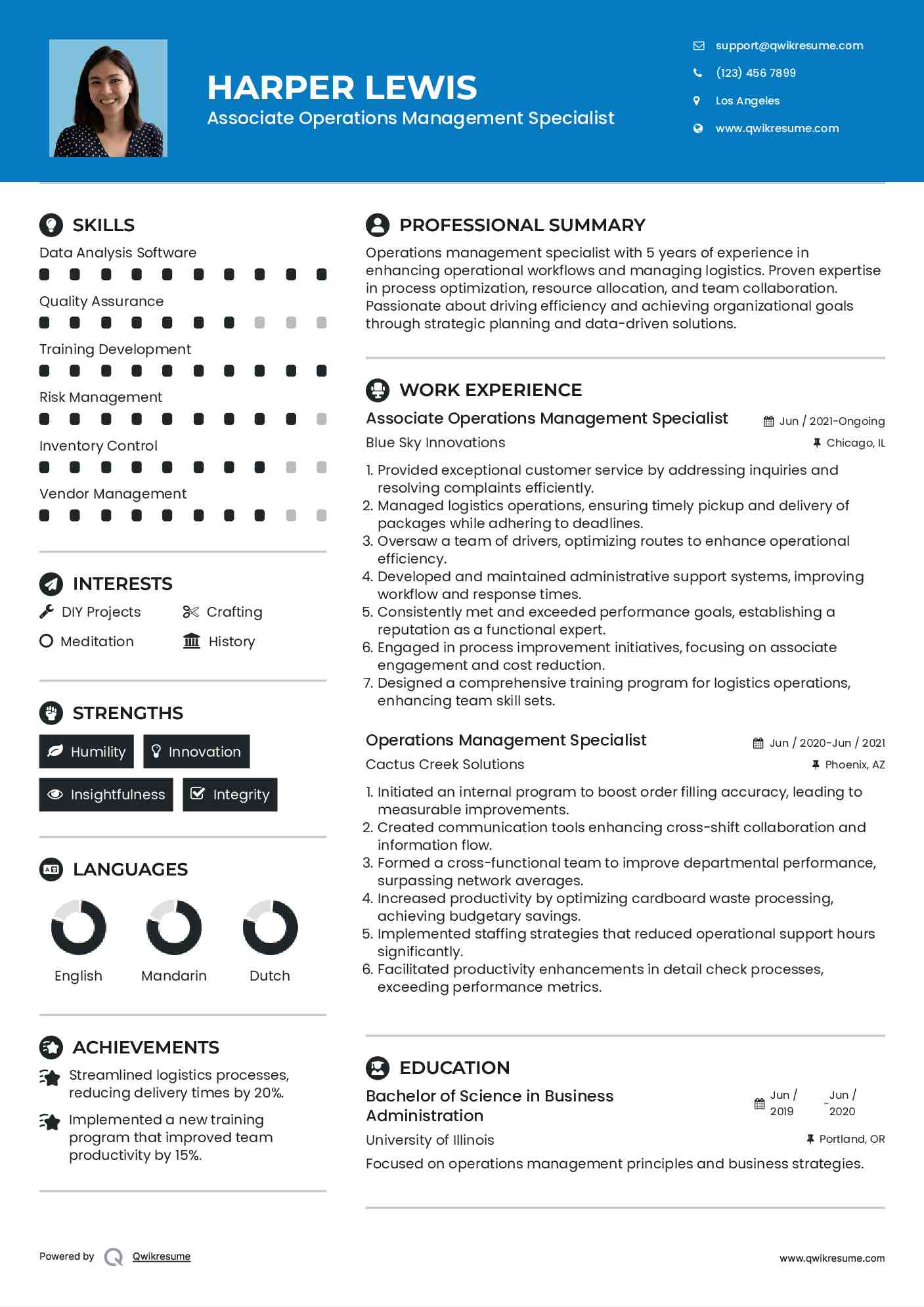 Associate Operations Management Specialist Resume Format