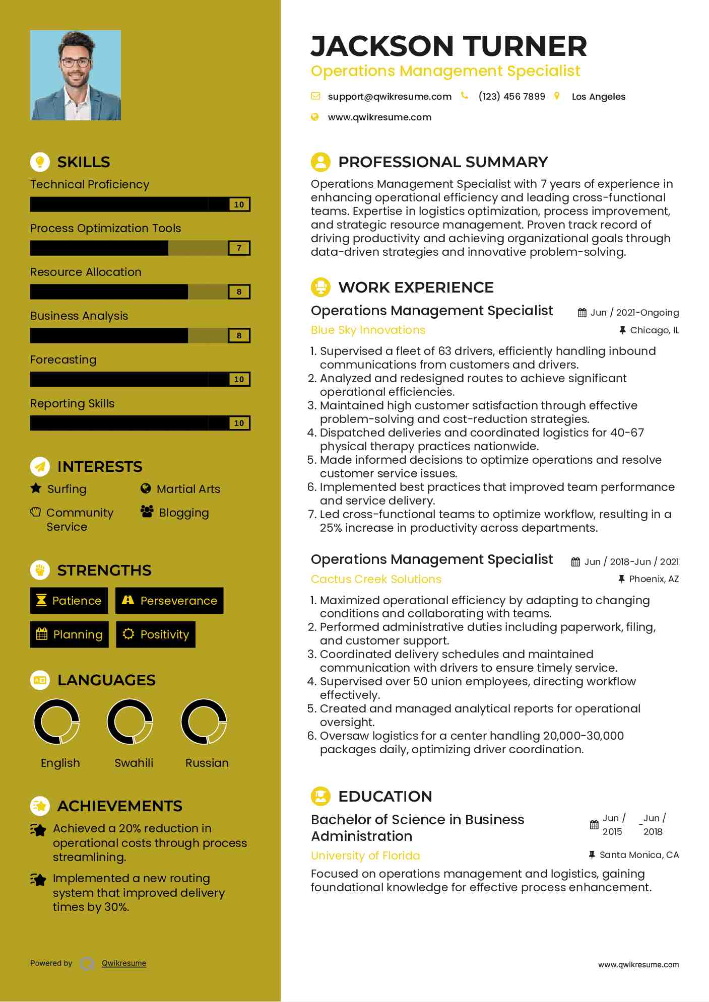 Operations Management Specialist Resume Format